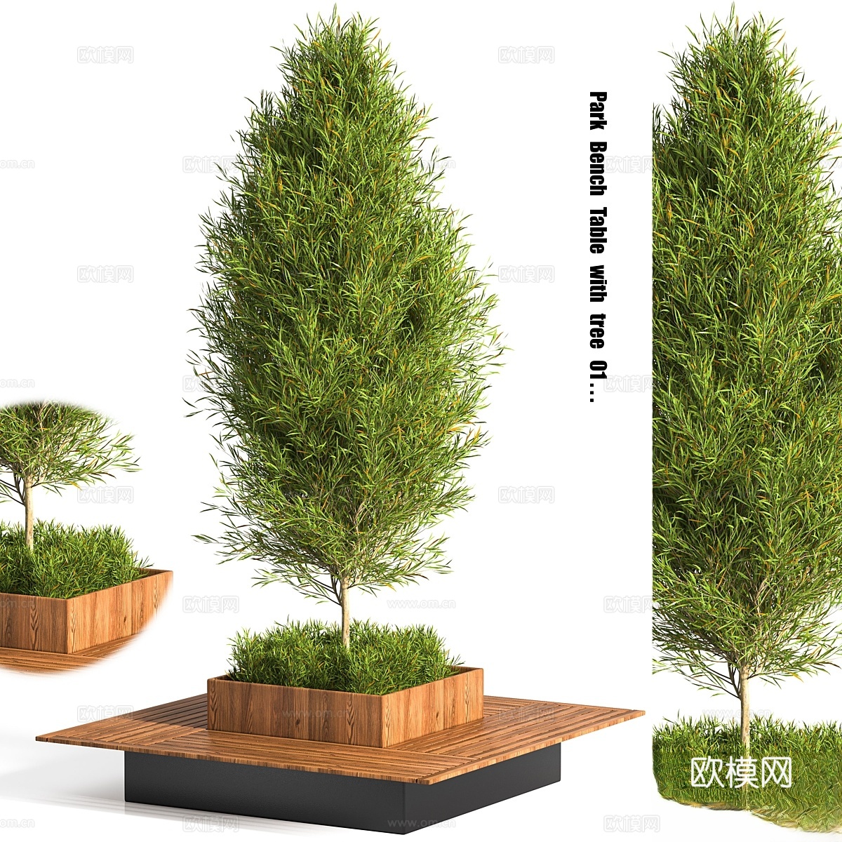 公园长凳桌带树 013d模型