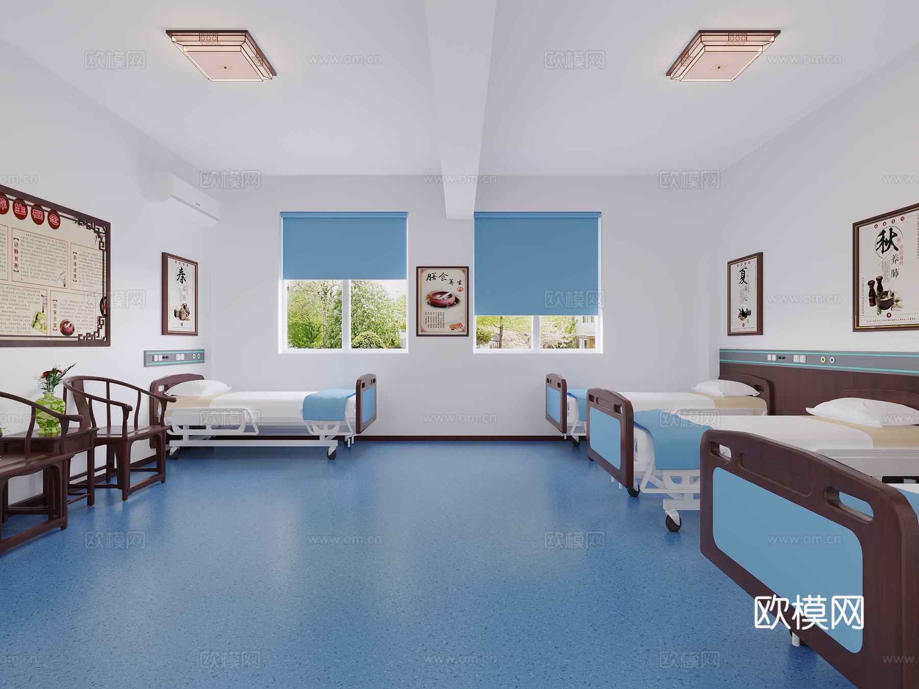 新中式疗养室3d模型下载（渲染图2）
