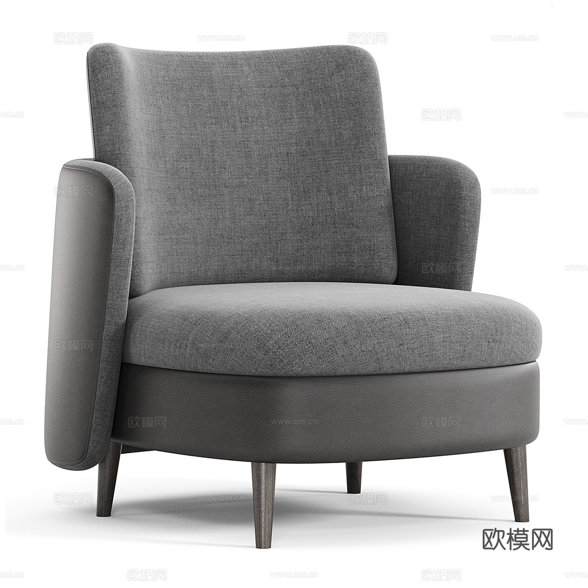 现代意式布艺皮革扶手椅3d模型