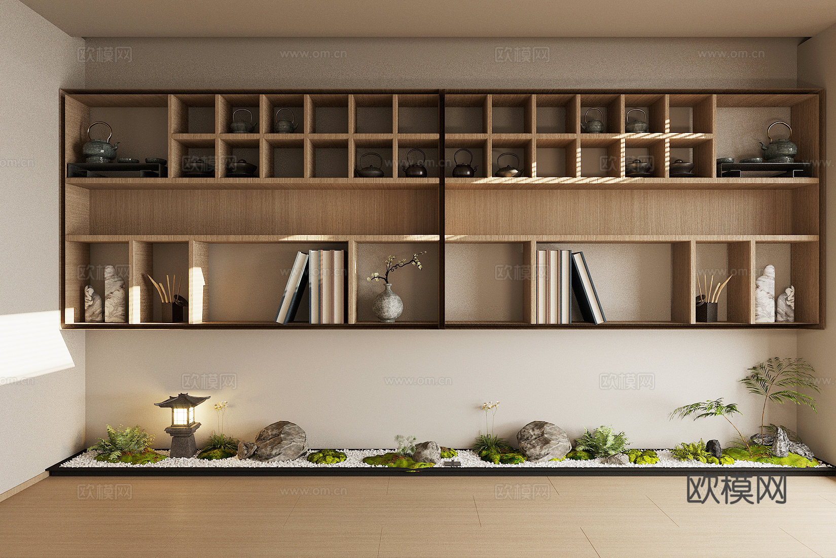 新中式室内景观 景观小品 室内景观造景 植物堆 植物组合3d模型
