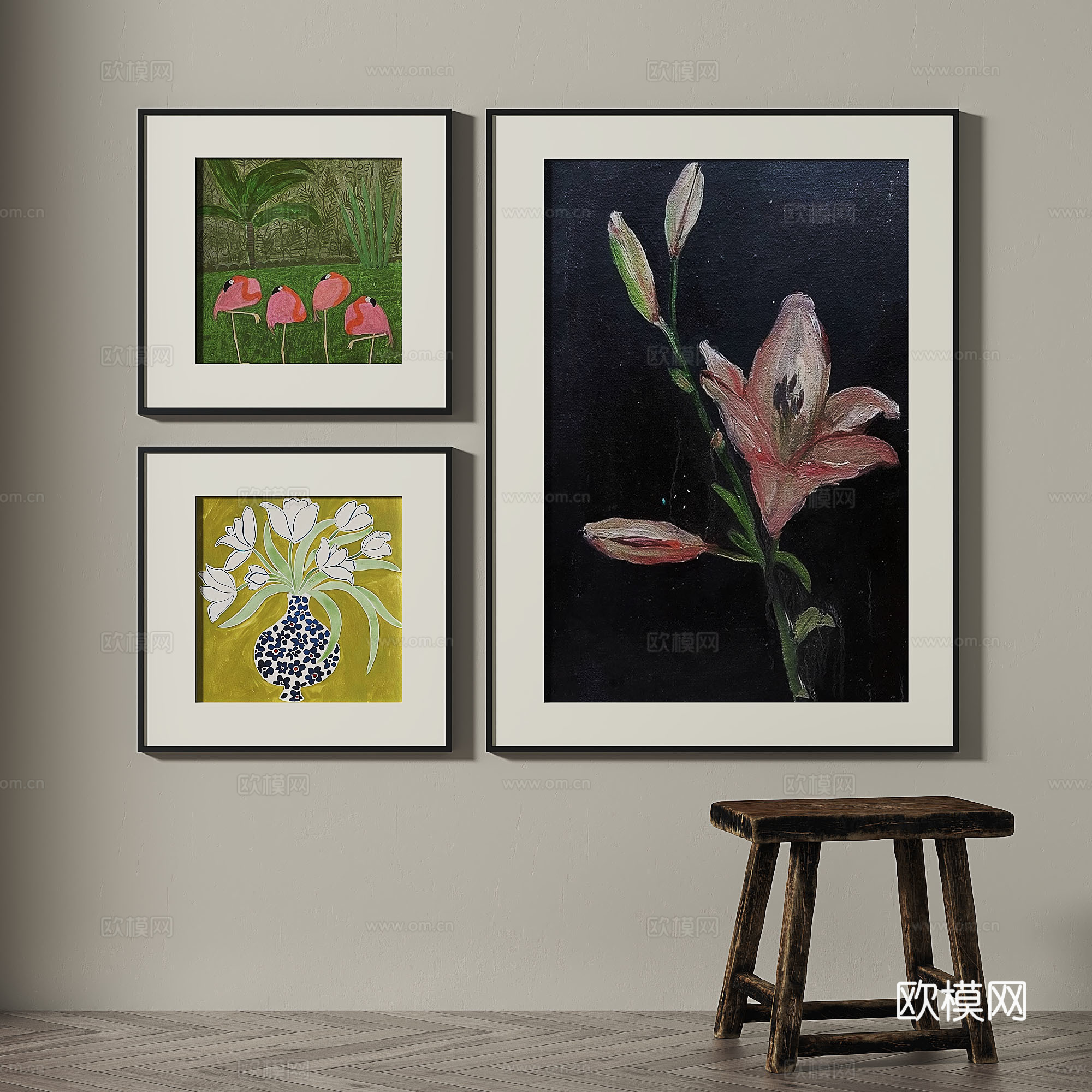 现代，中古，复古，简约，装饰画3d模型