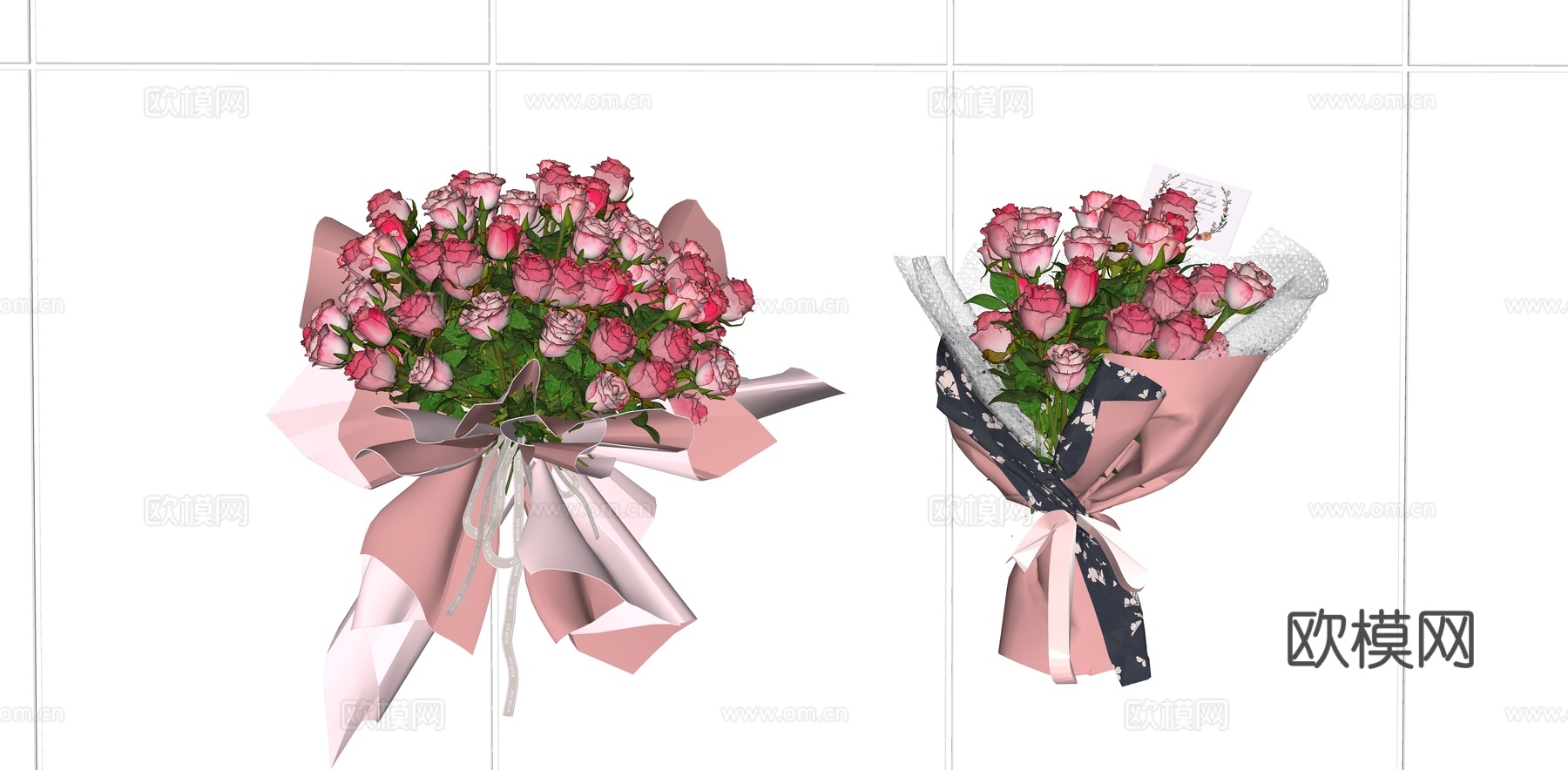 现代玫瑰花束 节日花束 花艺组合 鲜花摆件 玫瑰手捧花su模型
