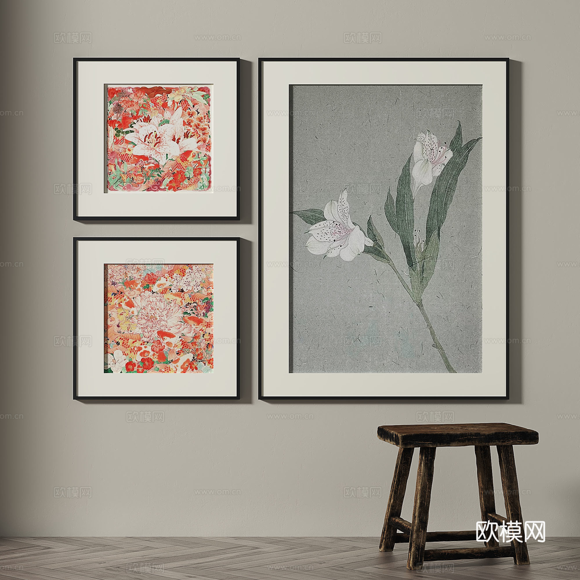 现代，中古，复古，简约，装饰画3d模型