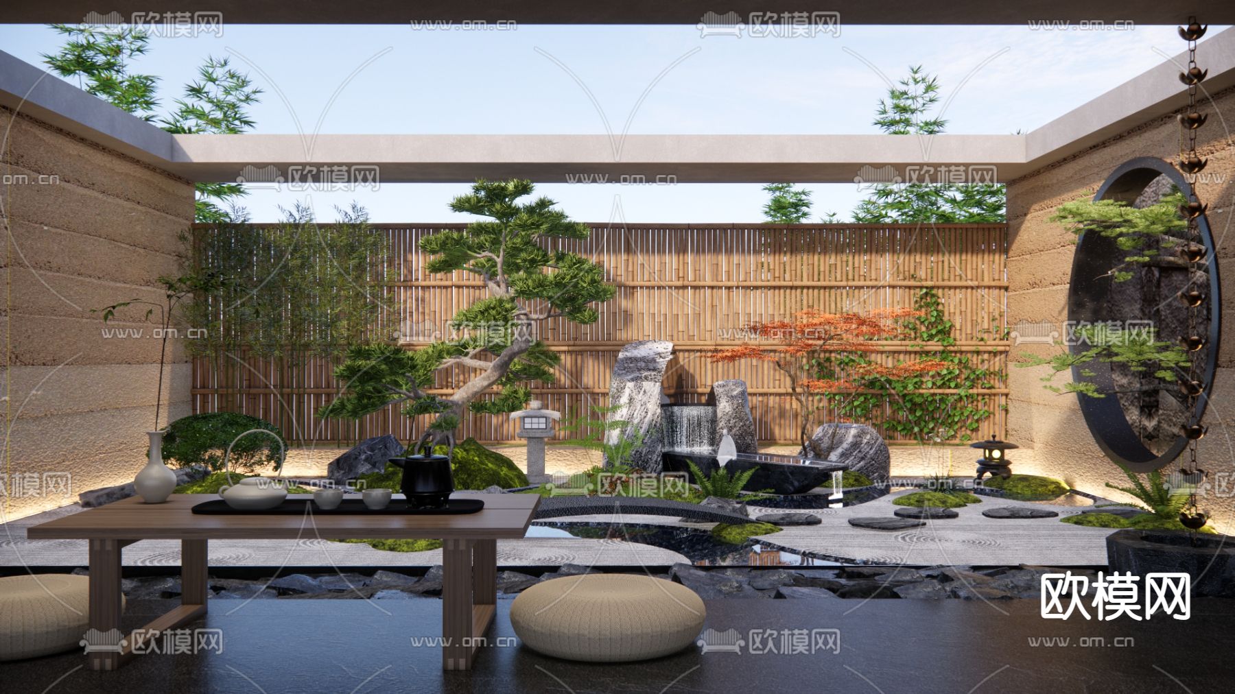 枯山水景观 跌水景观3d模型下载