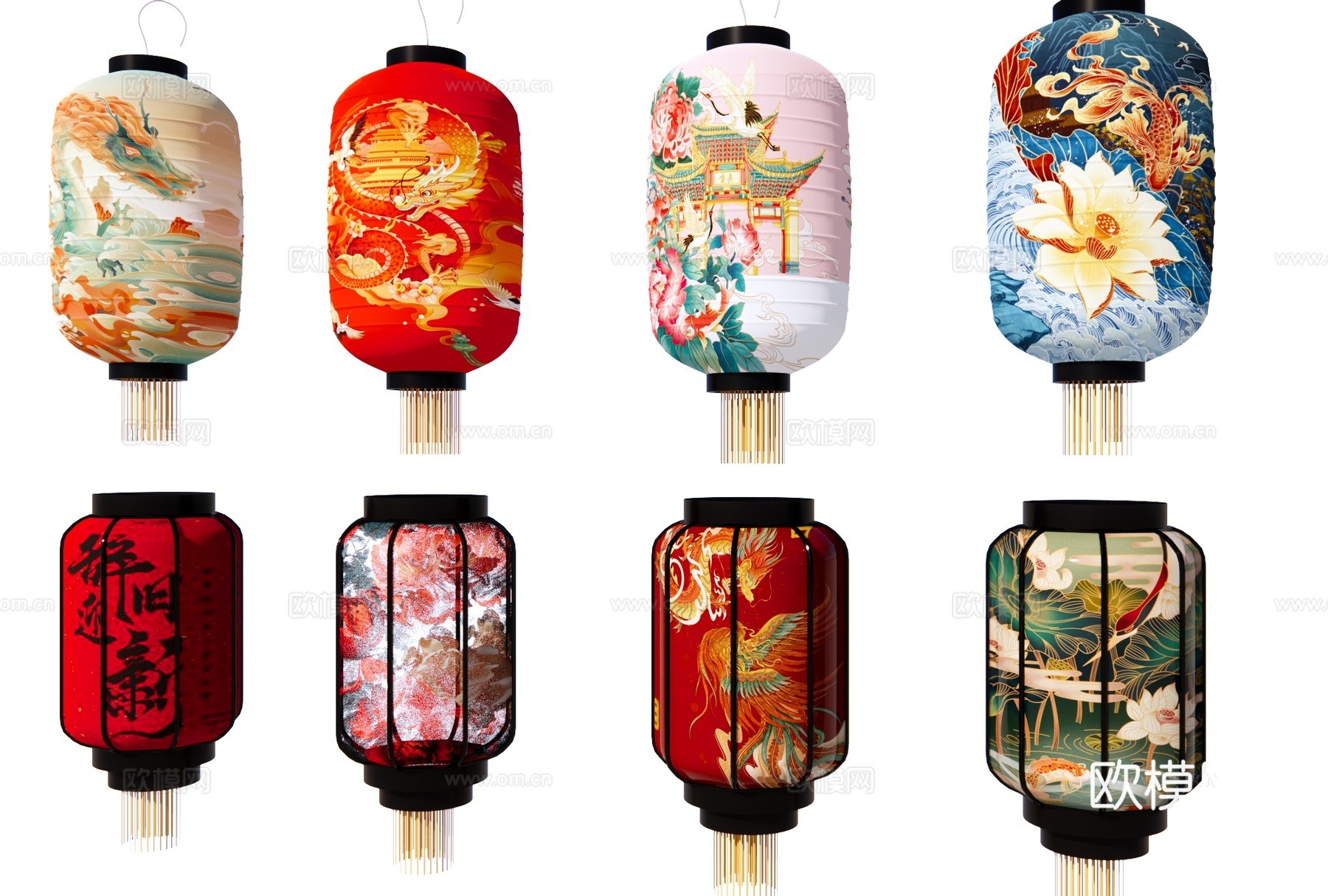 中式灯笼 彩灯 节日灯彩 传统礼灯 新年美陈 元宵花灯su模型