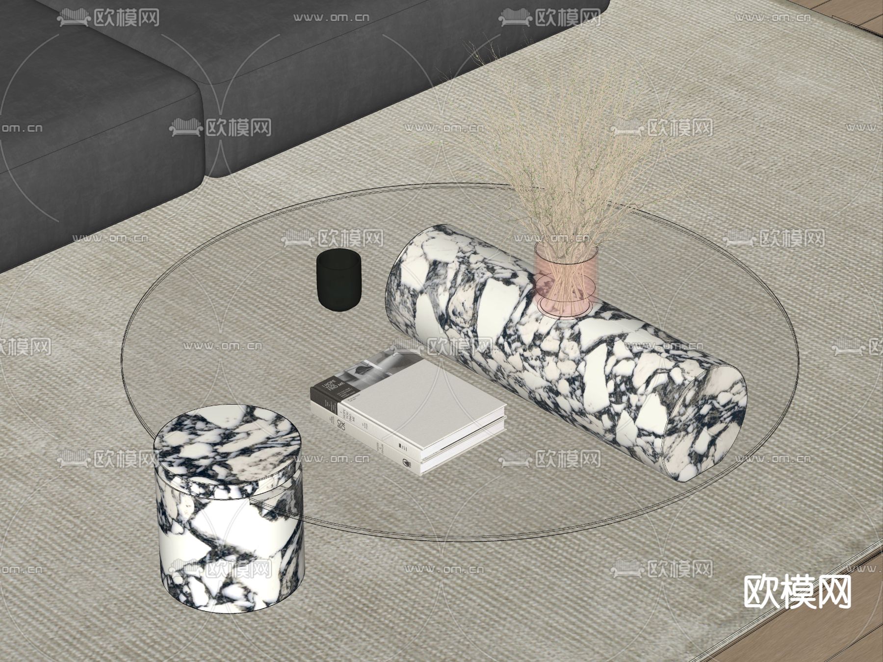 Baxter 玻璃茶几su模型下载（渲染图1）