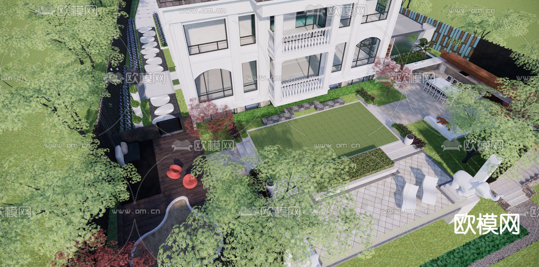 简欧庭院花园su模型下载（渲染图6）