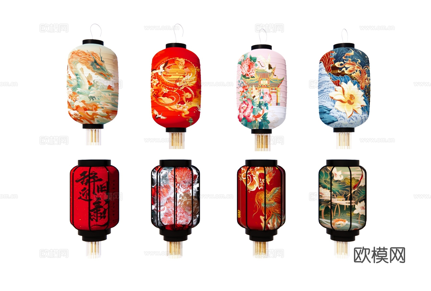 中式灯笼 彩灯 节日灯彩 传统礼灯 新年美陈 元宵花灯su模型