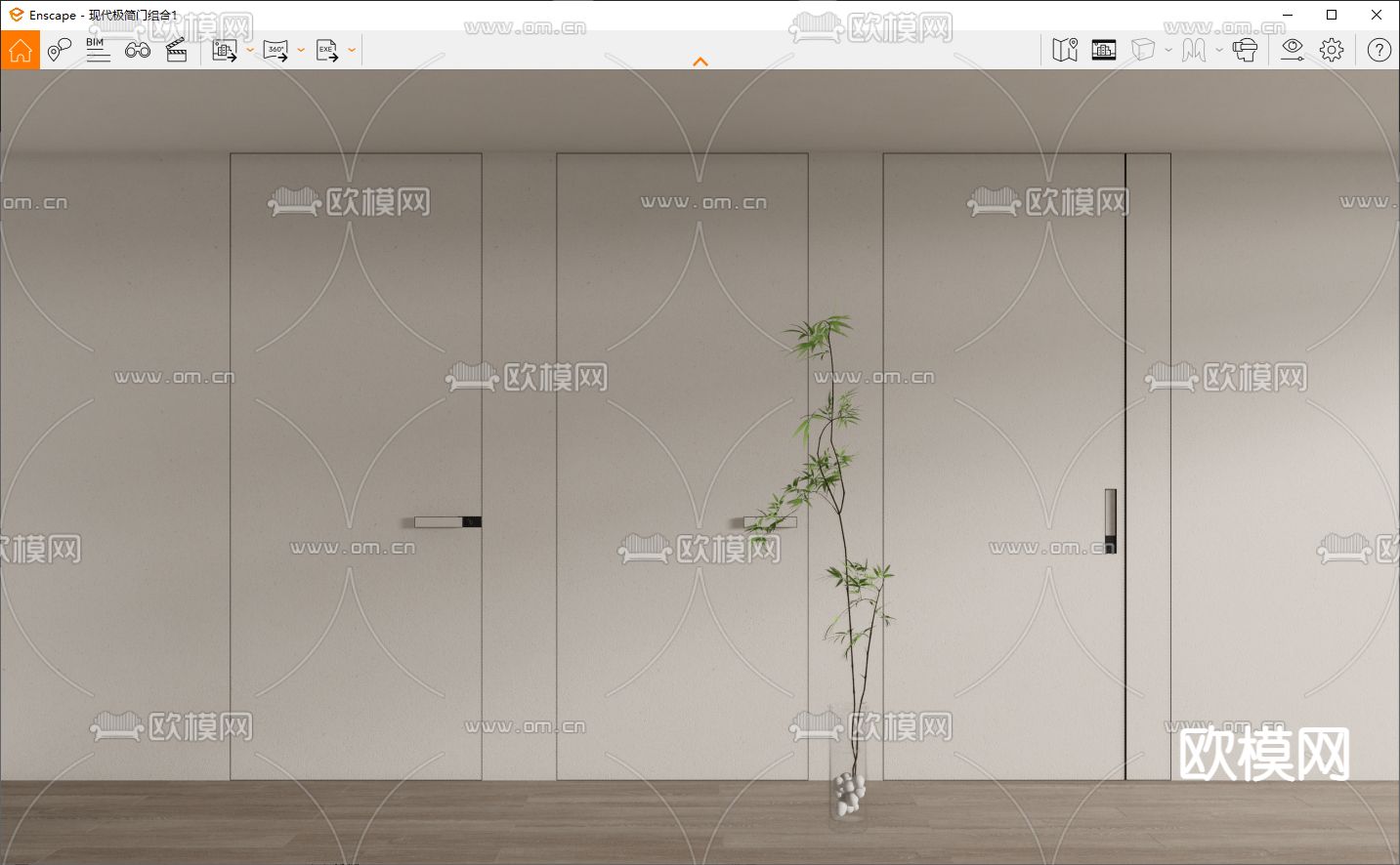 现代极简门无框门su模型下载（渲染图3）