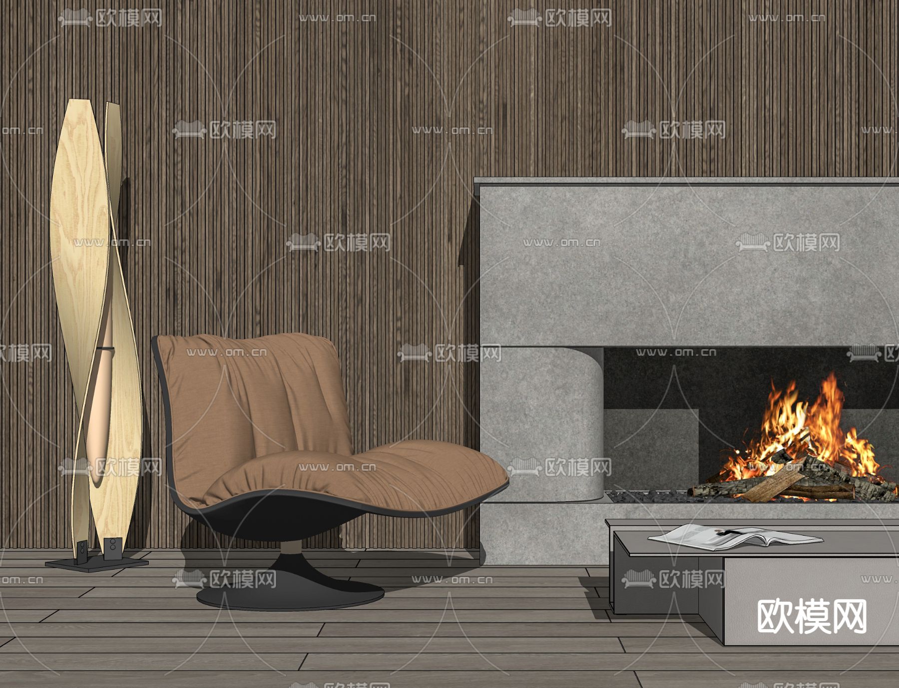 现代布艺休闲椅su模型下载（渲染图2）