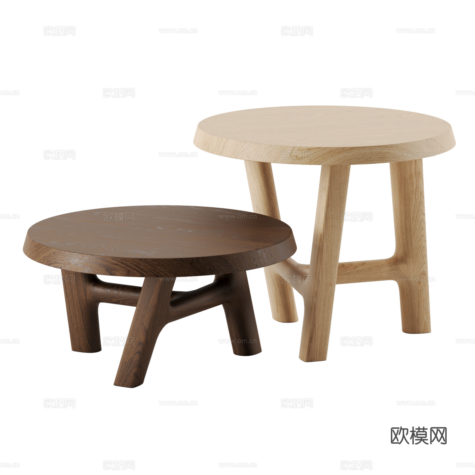 新中式实木圆茶几组合3d模型