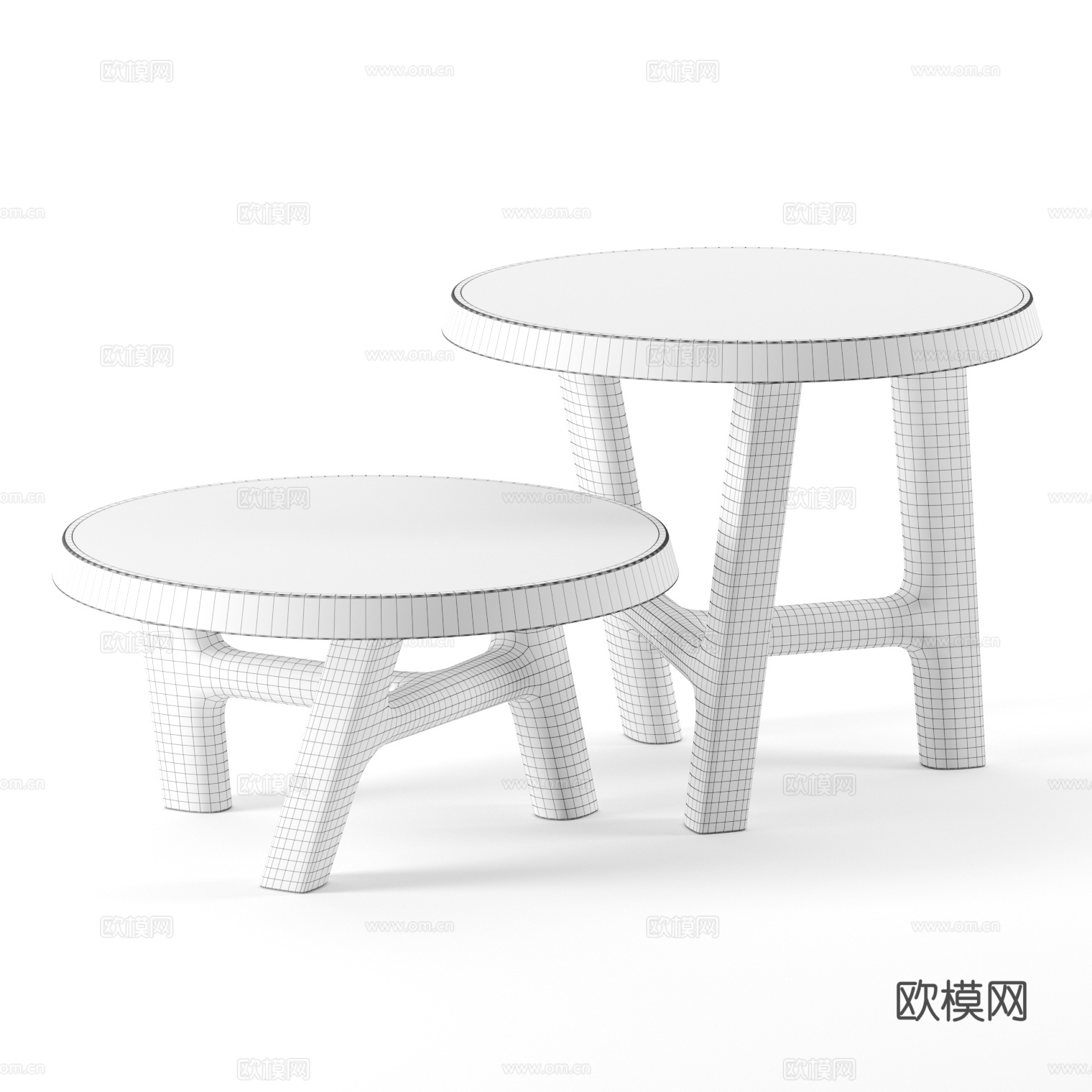 新中式实木圆茶几组合3d模型