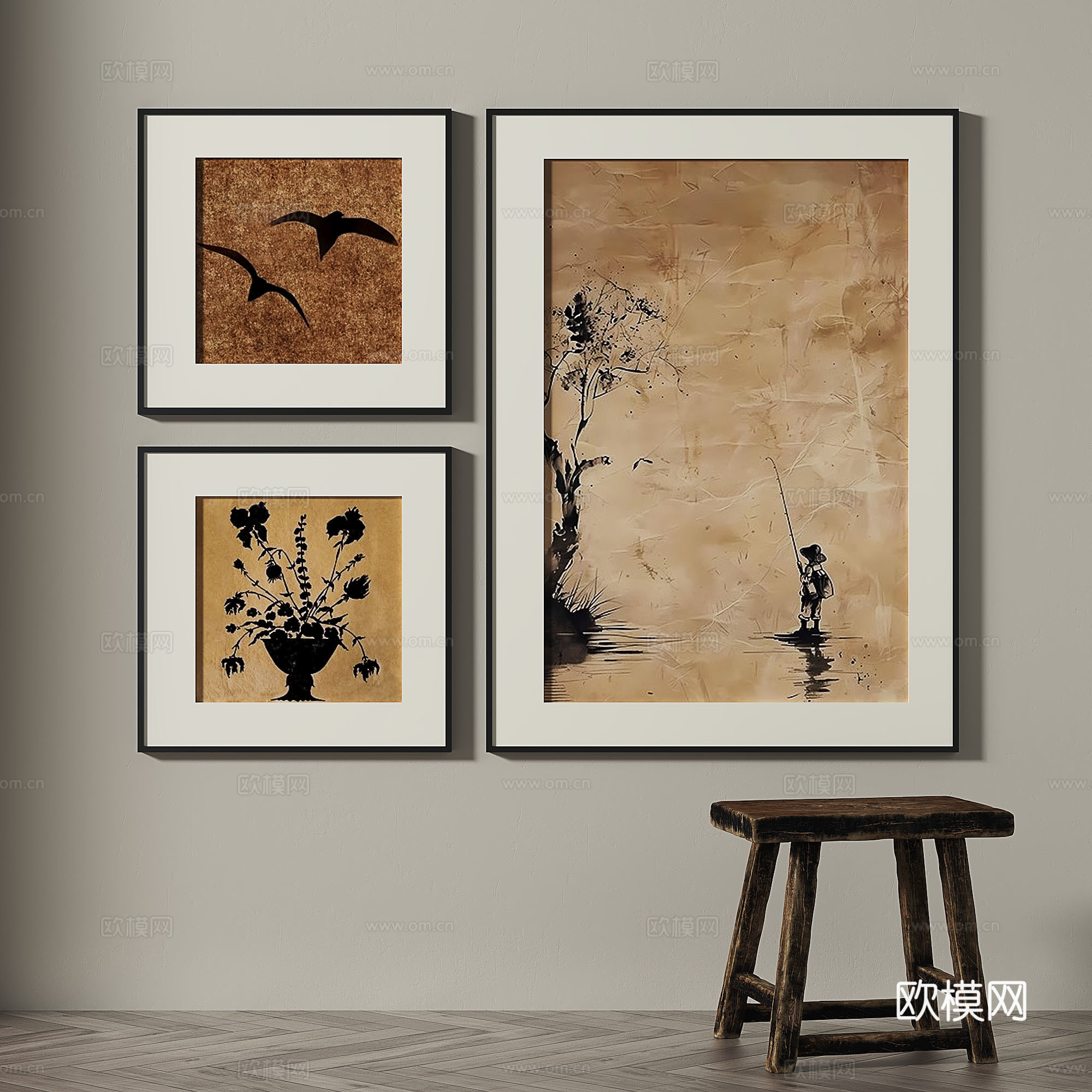 现代，中古，复古，简约，装饰画3d模型