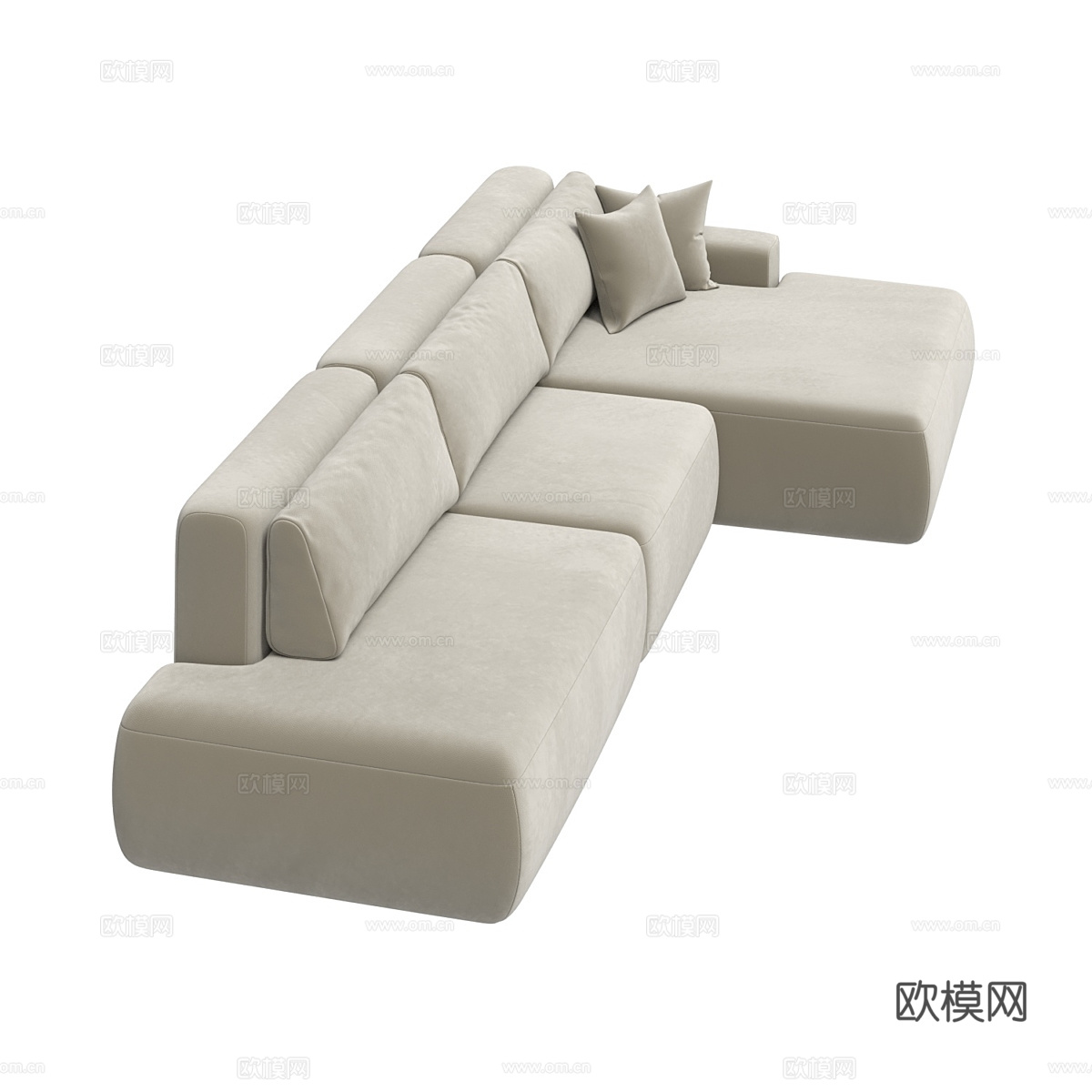 现代奶油风布艺组合转角沙发3d模型