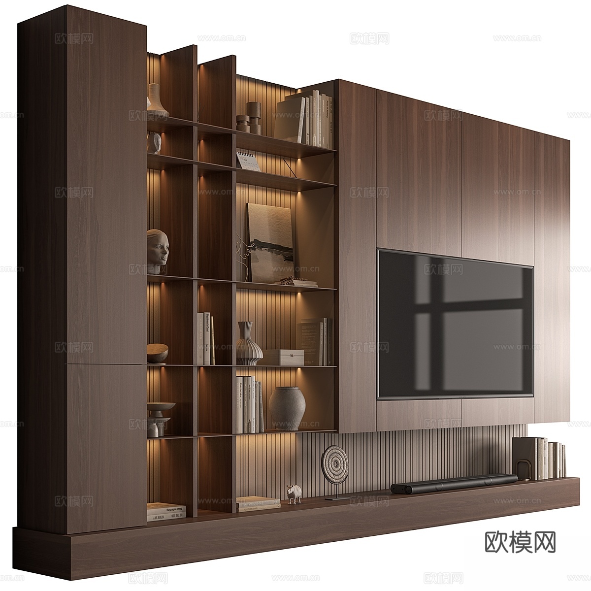 电视墙木质 - 套装 1813d模型