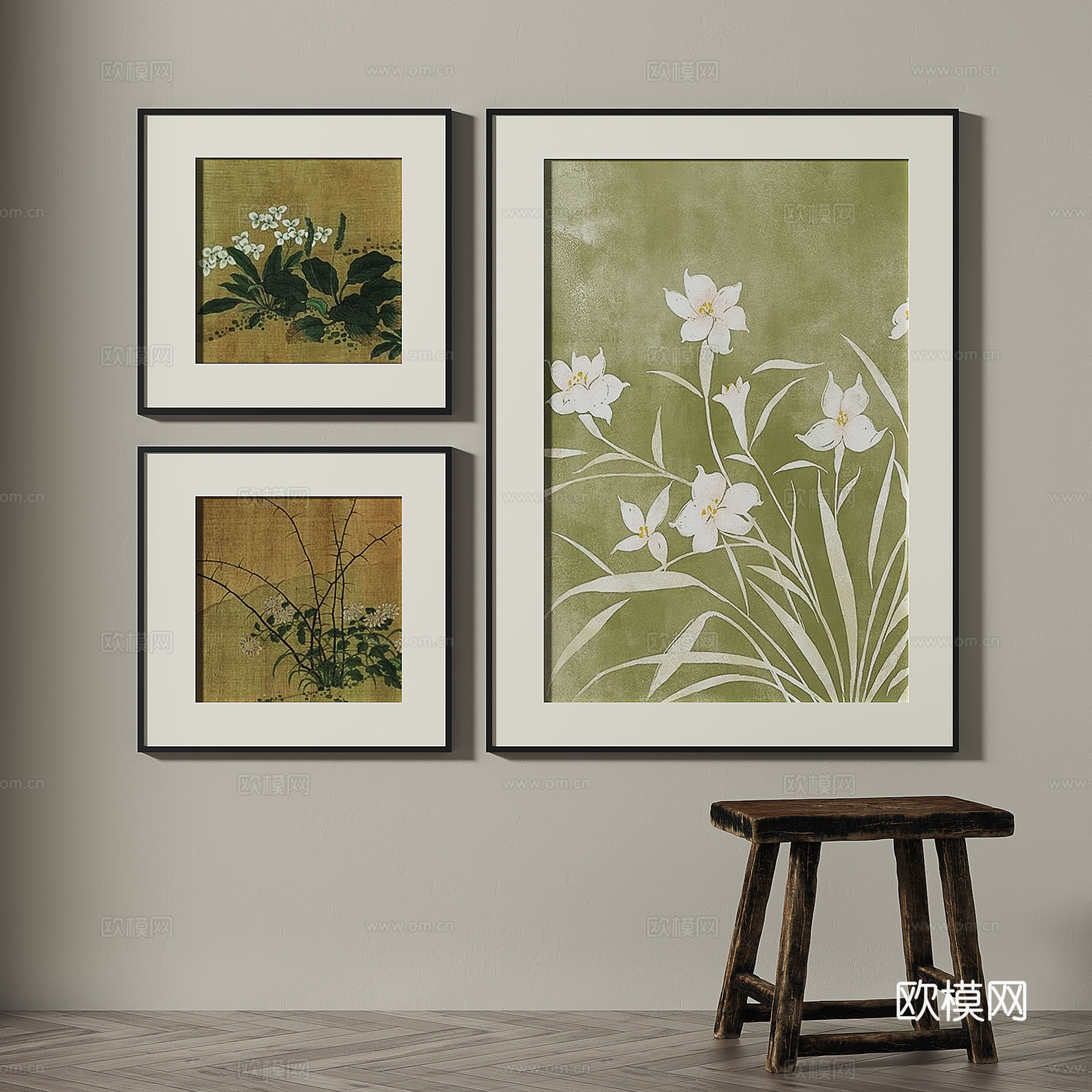 现代，中古，复古，简约，装饰画3d模型
