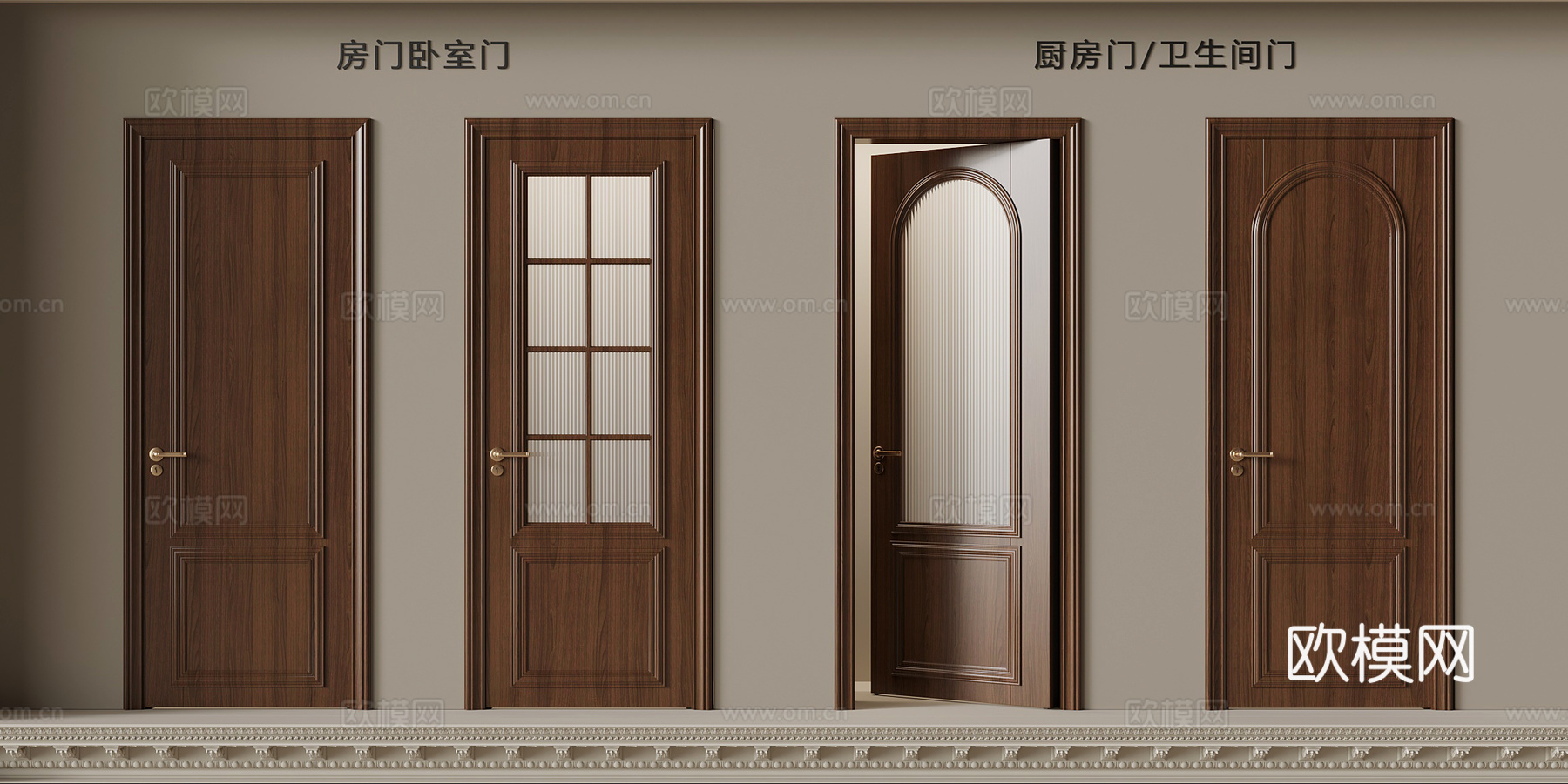 中古风厨卫门 卧室门su模型