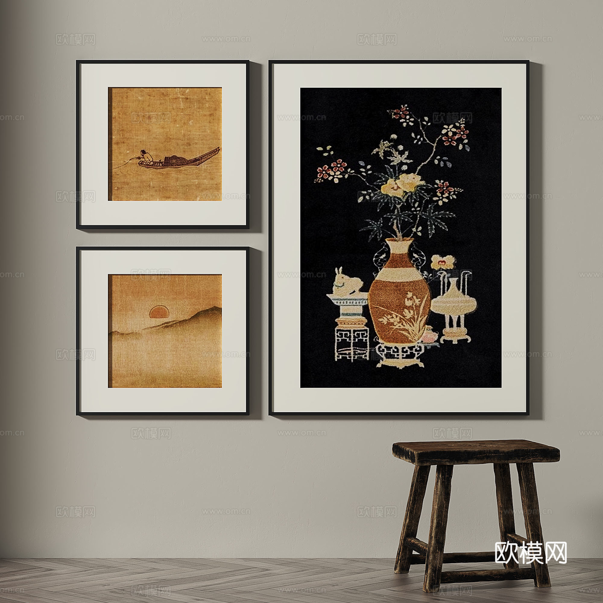 现代，中古，复古，简约，装饰画3d模型