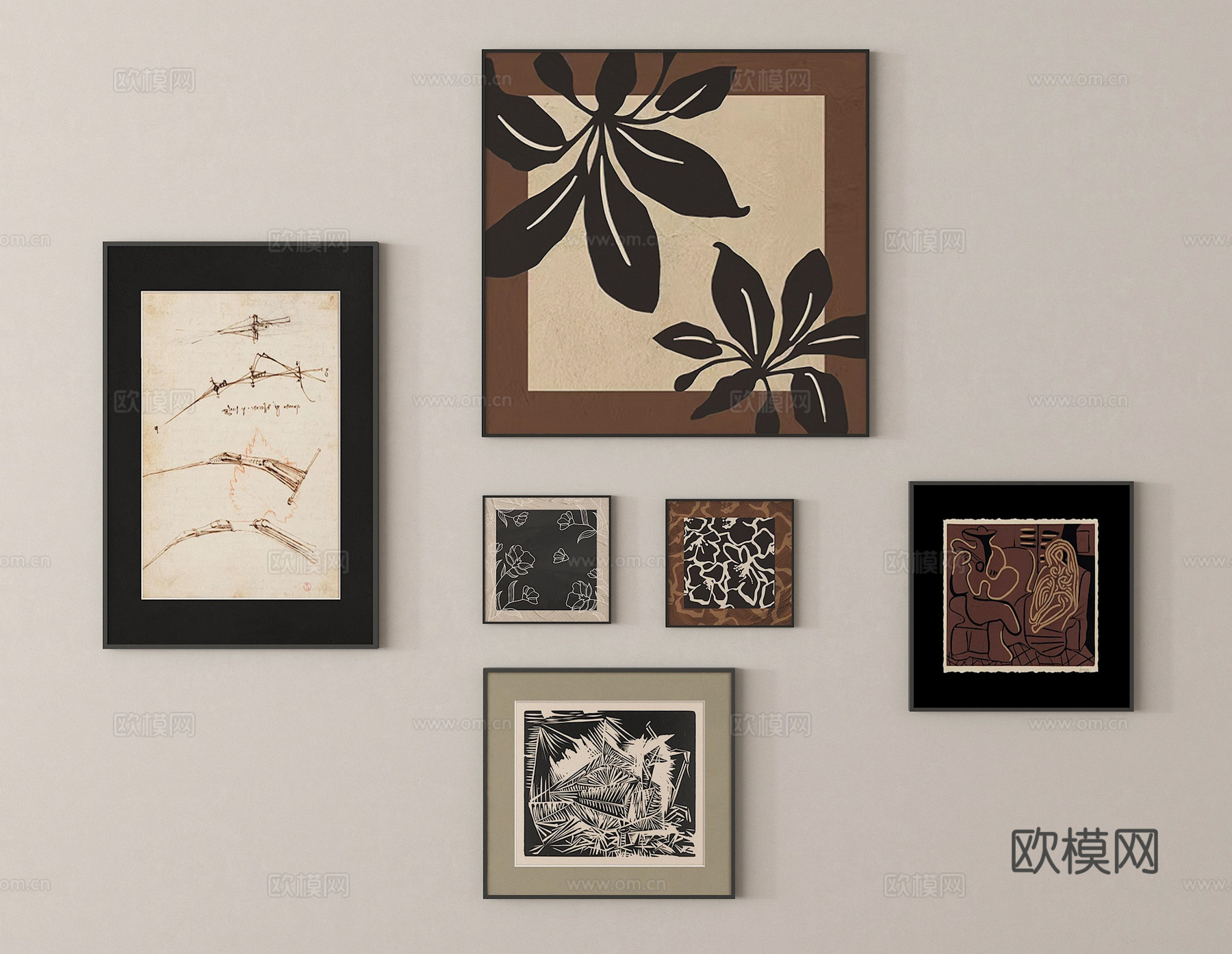 中古挂画组合 装饰画 客厅挂画 玄关挂画su模型
