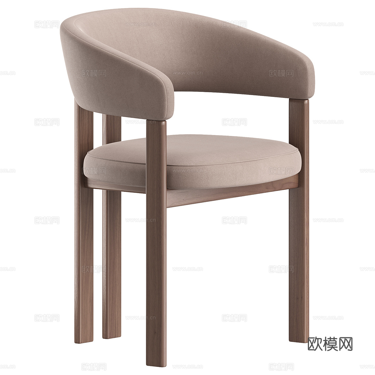 新中式布艺木质单椅3d模型