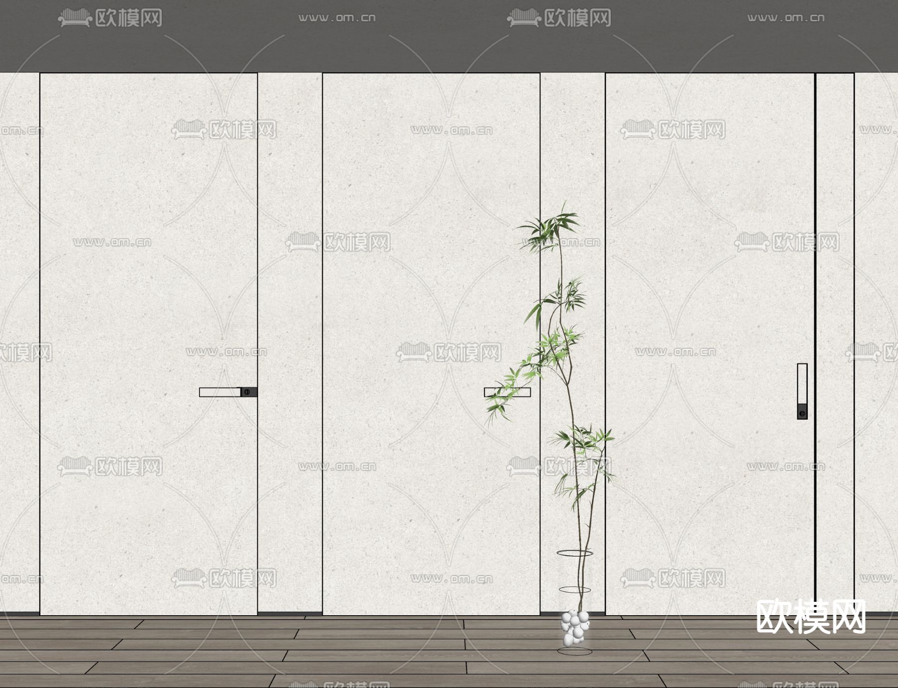 现代极简门无框门su模型下载（渲染图2）