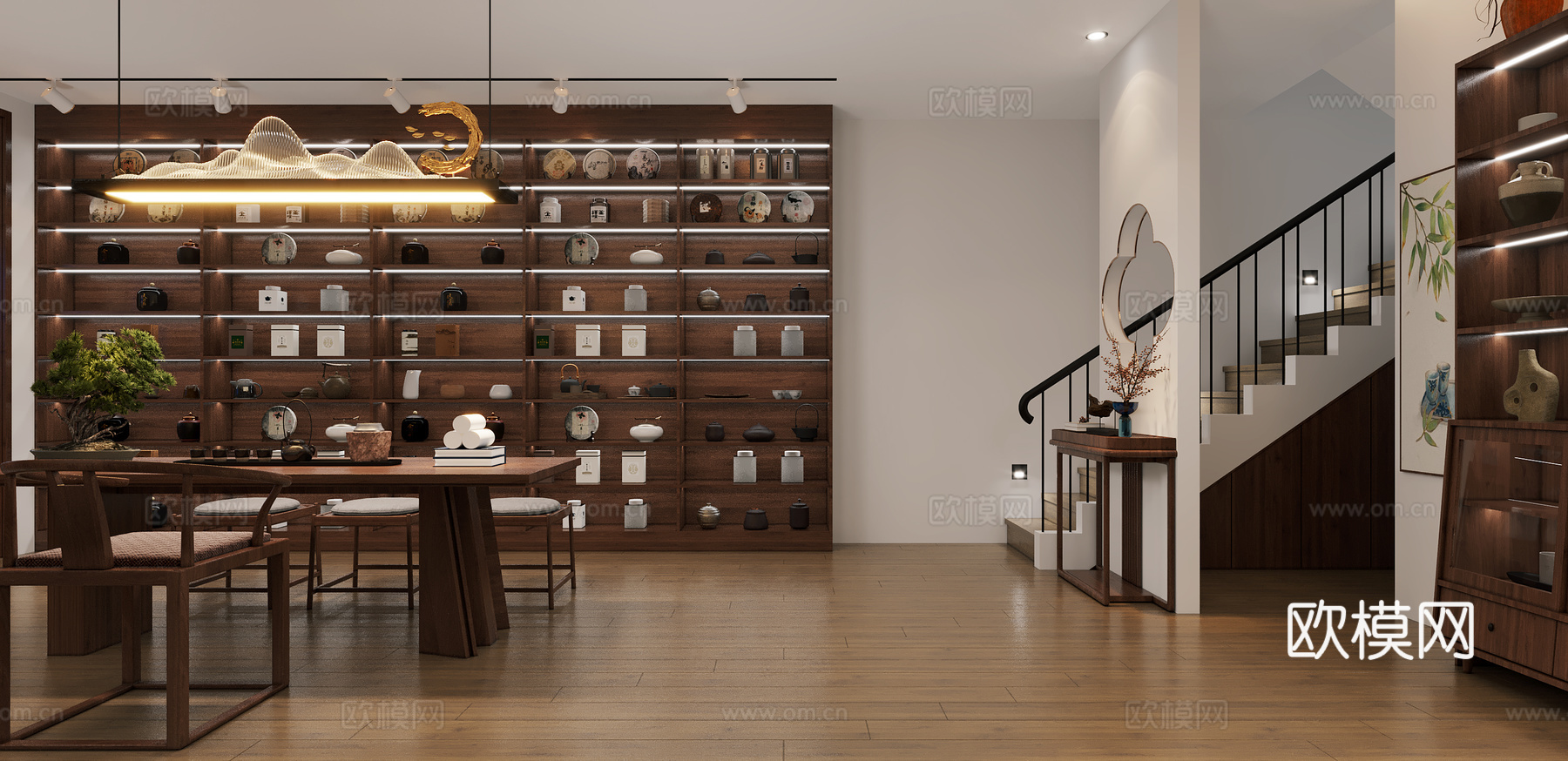 新中式茶叶店大厅新中式茶室3d模型