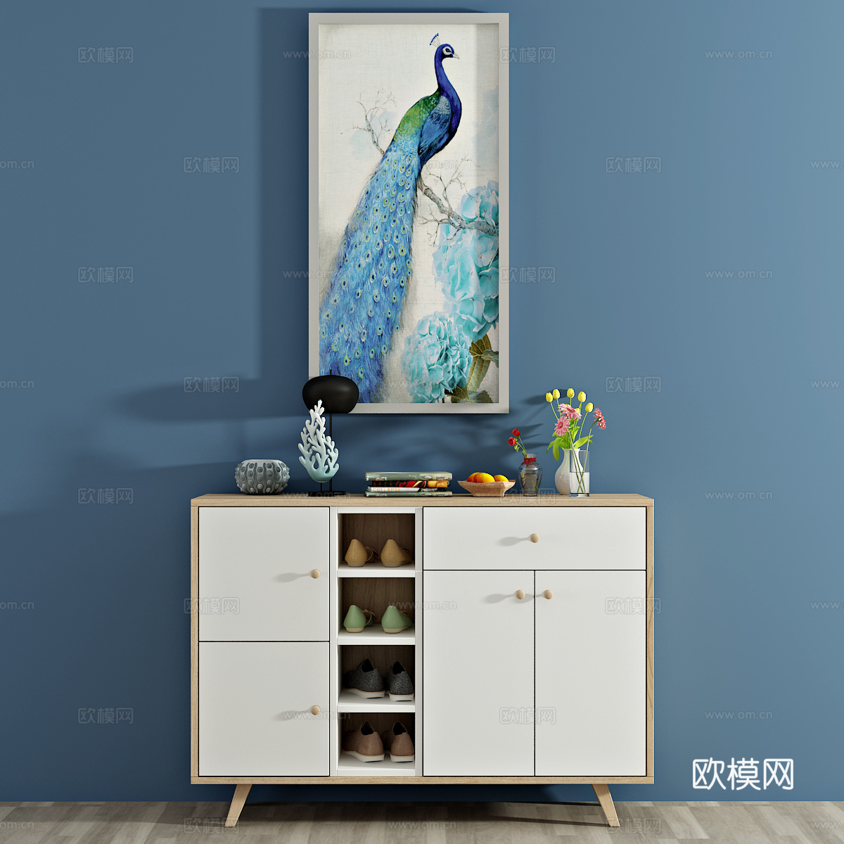北欧鞋柜 边柜 装饰柜 装饰画3d模型下载（渲染图1）