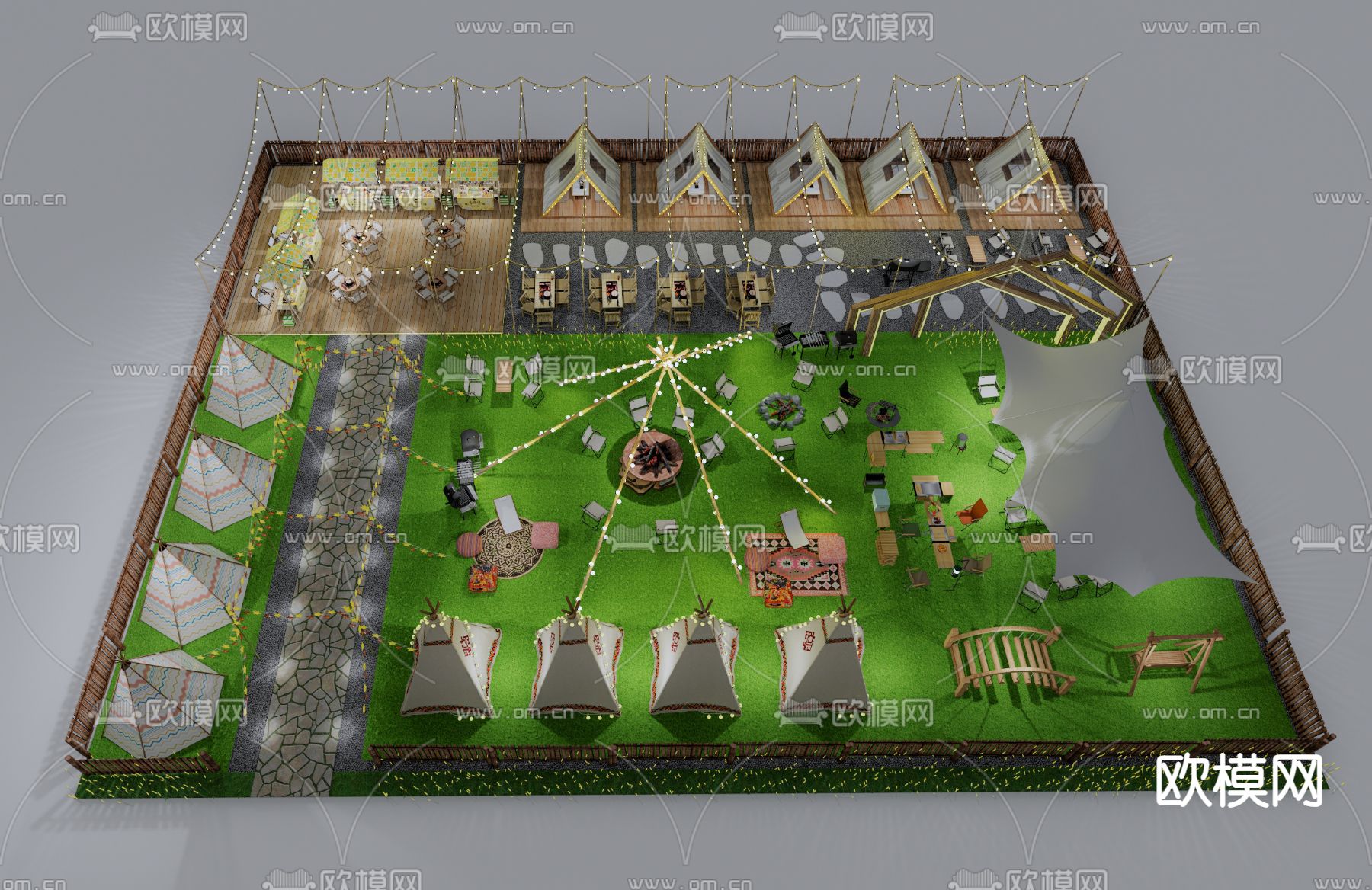 天台露营餐厅 屋顶烧烤su模型下载（渲染图1）
