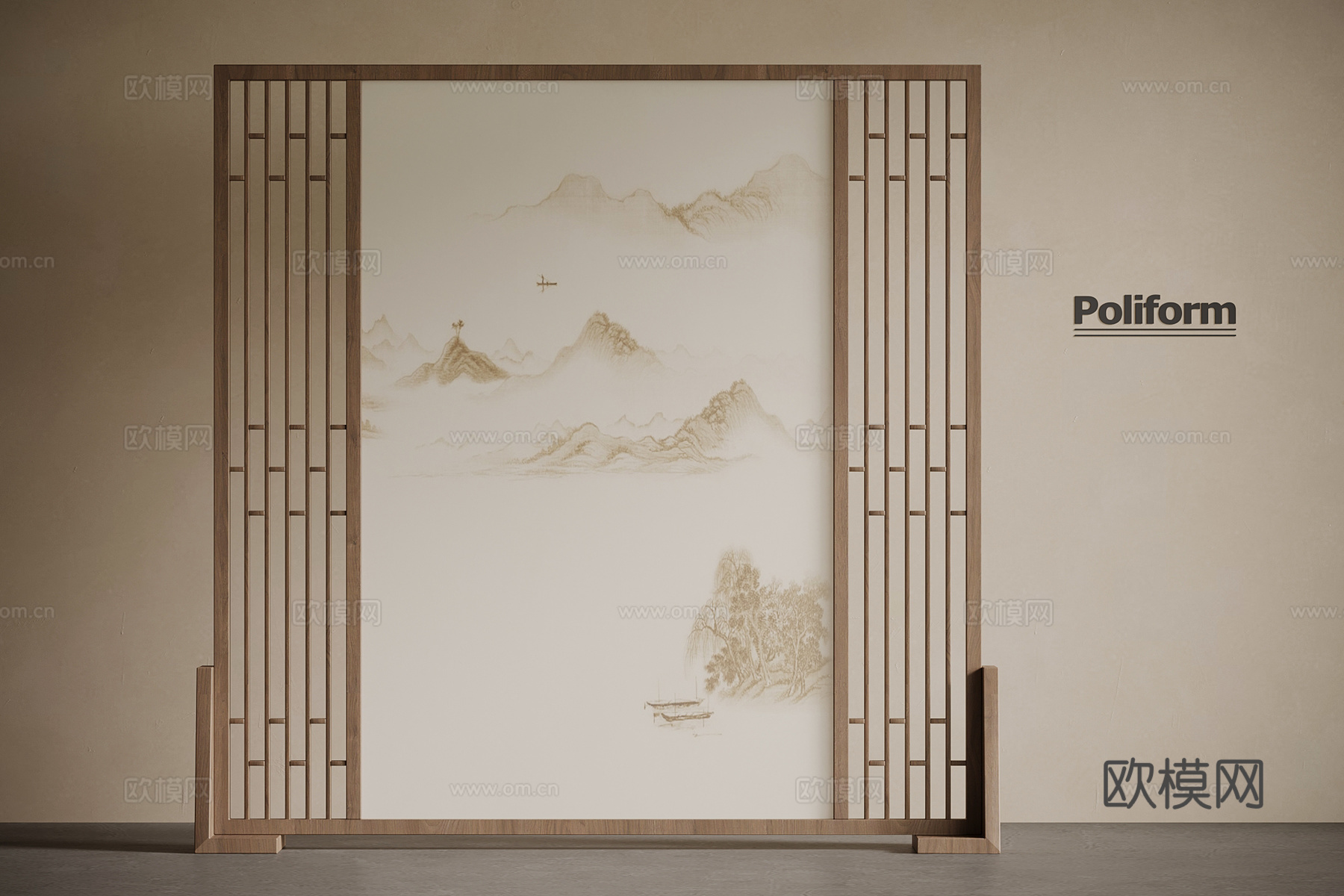 新中式屏风 隔断su模型下载（渲染图1）