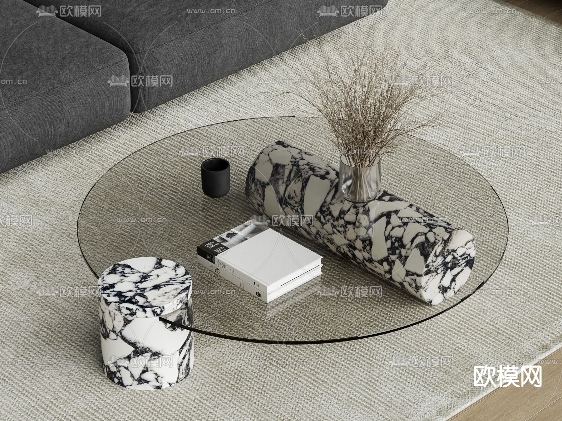 Baxter 玻璃茶几su模型下载（渲染图2）