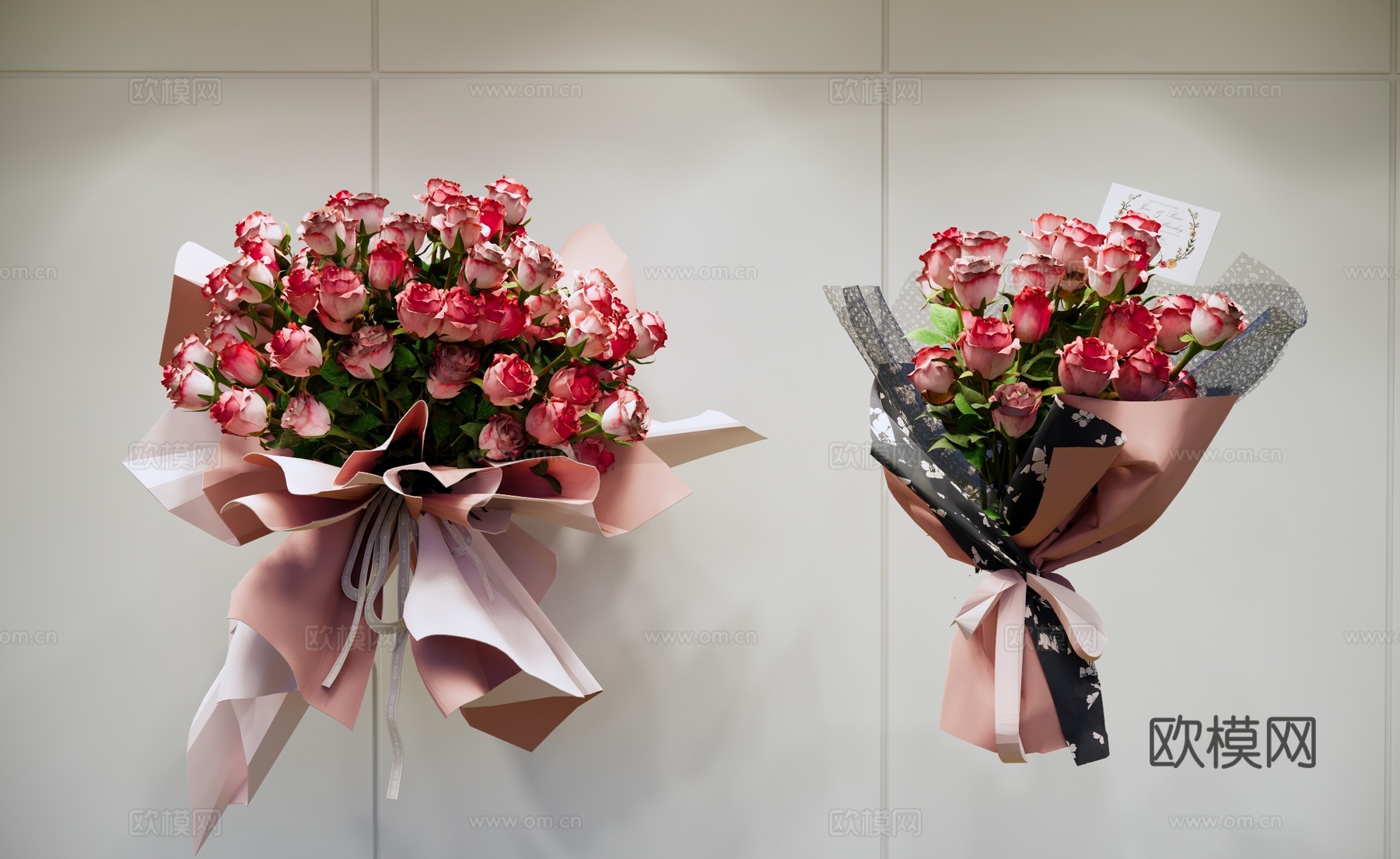 现代玫瑰花束 节日花束 花艺组合 鲜花摆件 玫瑰手捧花su模型