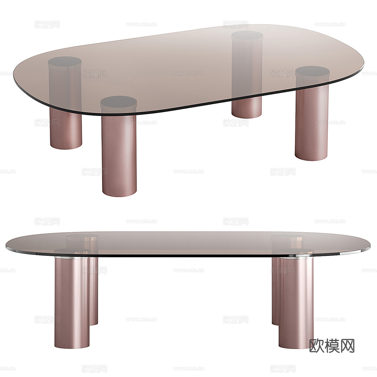 现代意式极简椭圆玻璃茶几3d模型