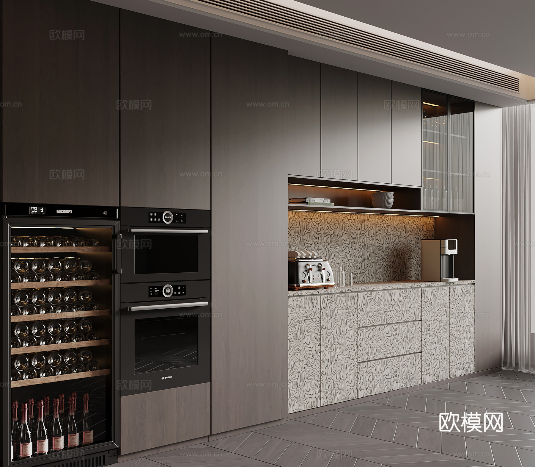 现代意式酒柜 餐边柜su模型