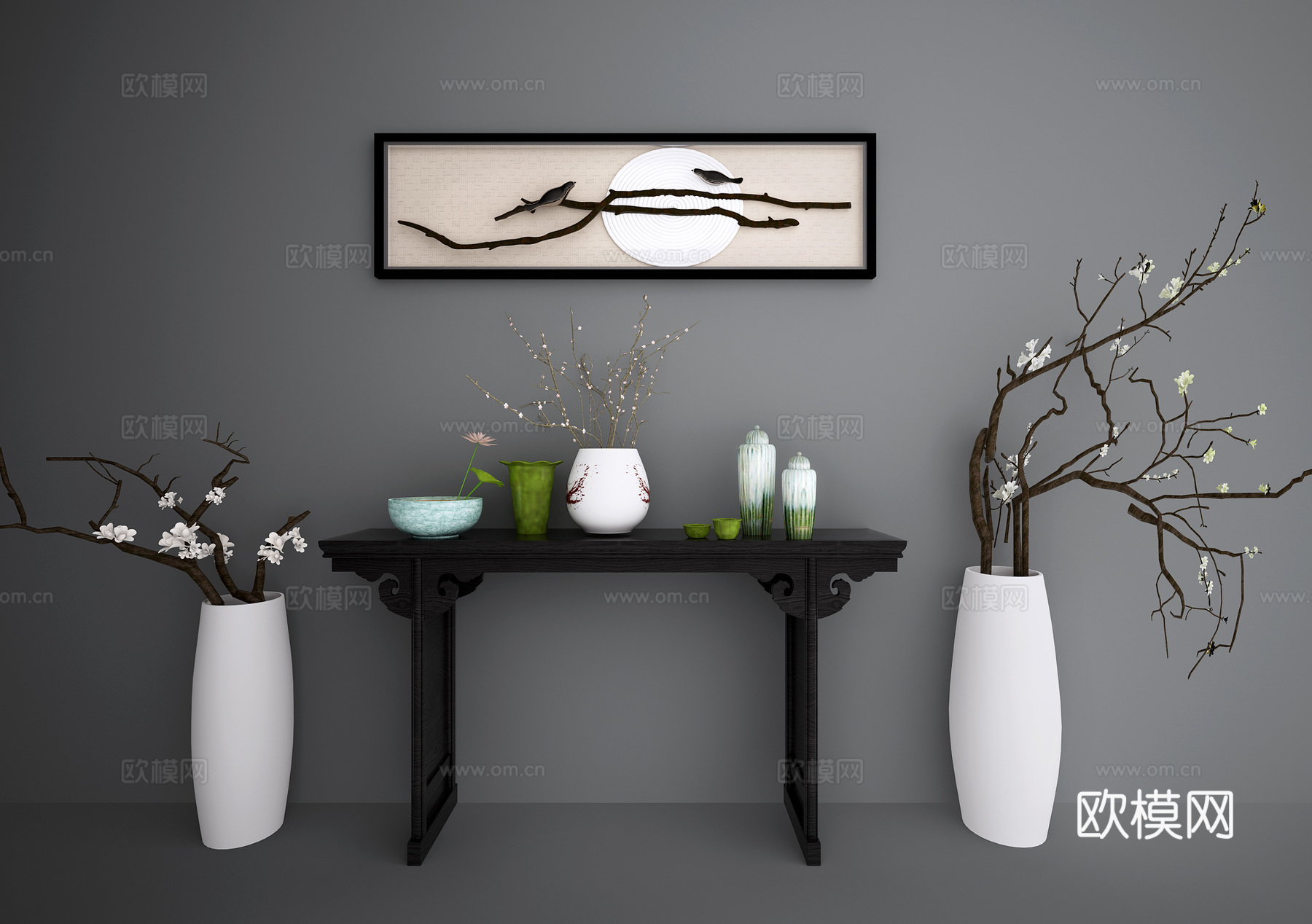 传统中式餐边柜 摆件 挂画3d模型