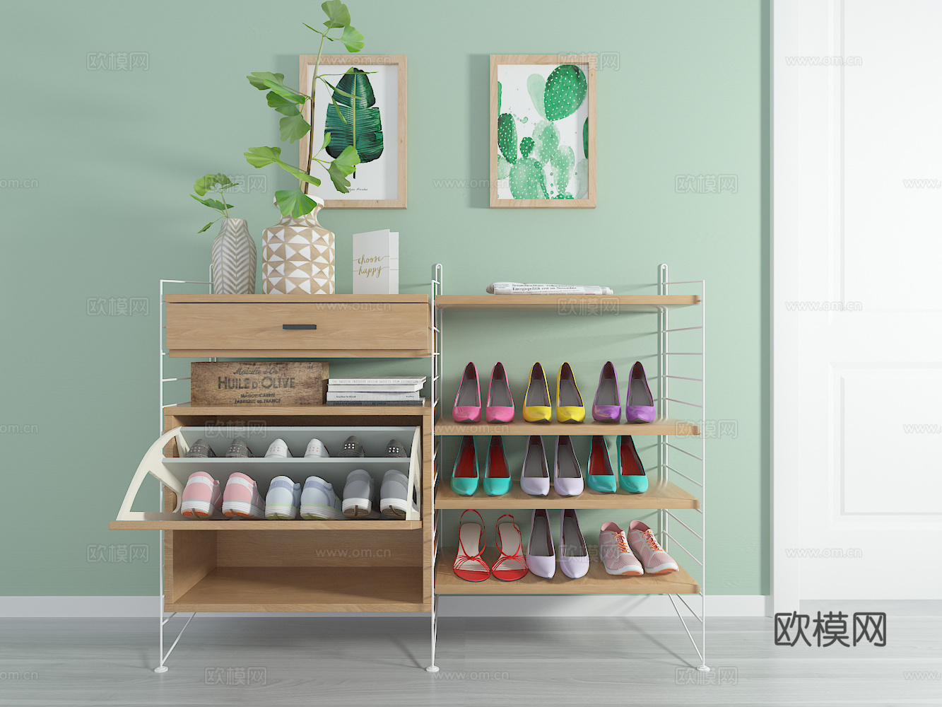 北欧鞋柜 边柜 装饰画 鞋3d模型下载（渲染图1）