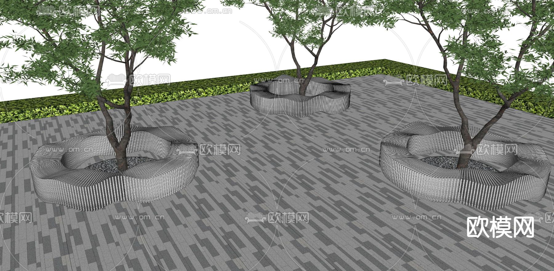 景观树池座椅 异形金属坐凳su模型下载（渲染图2）