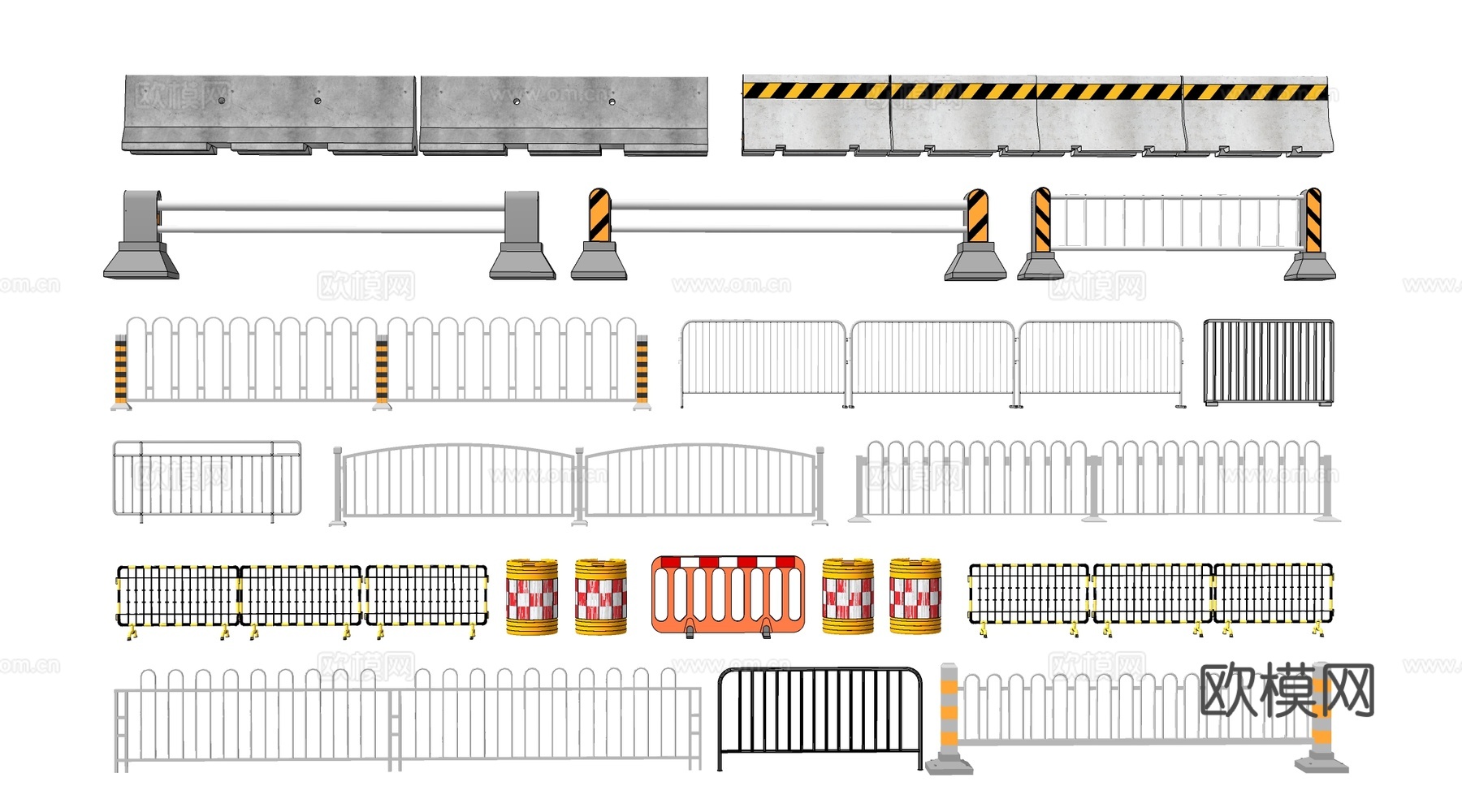 现代道路护栏 市政围栏 公路隔离带 马路栏杆su模型