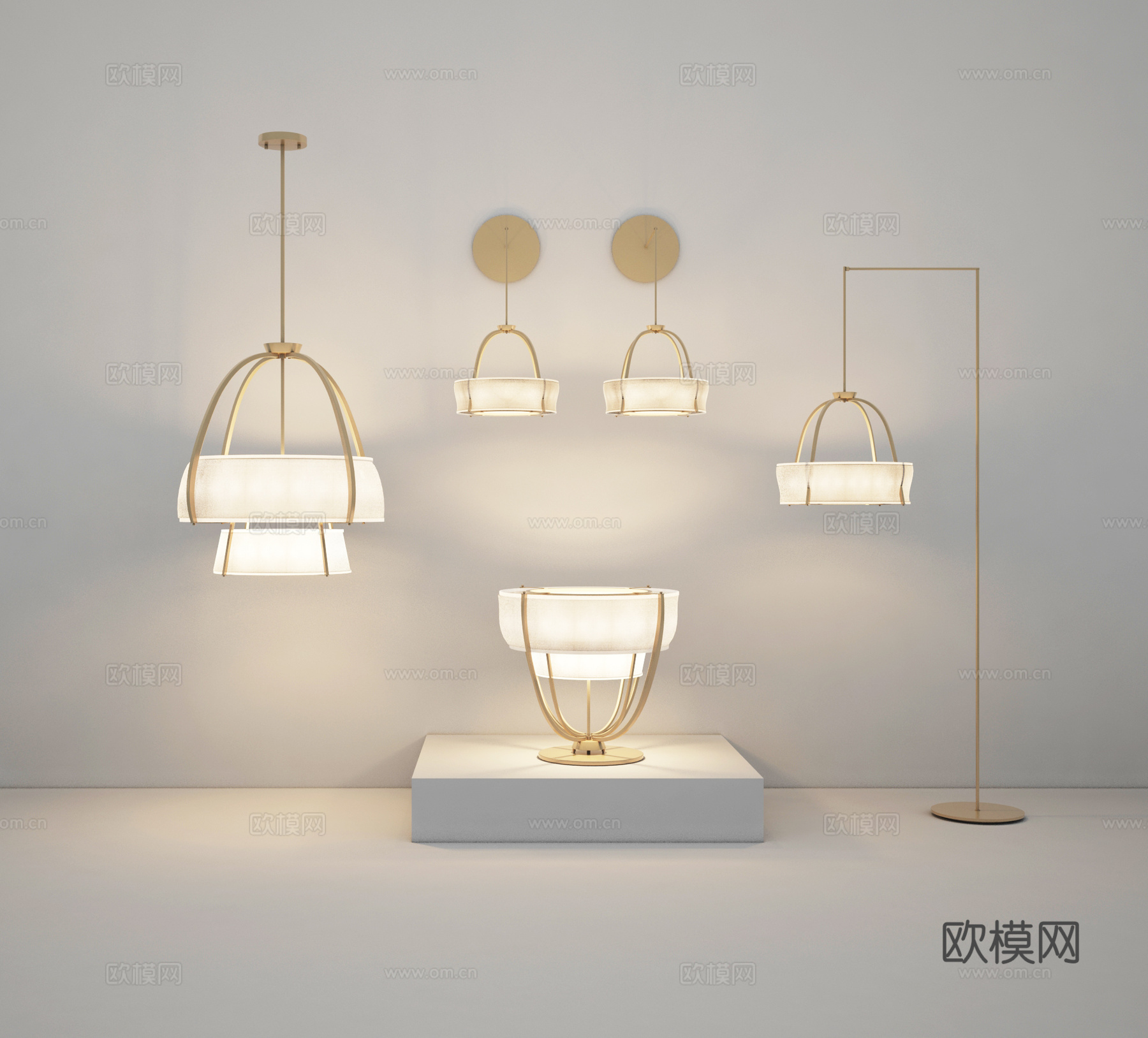 新中式吊灯 台灯 落地灯 壁灯组合3d模型
