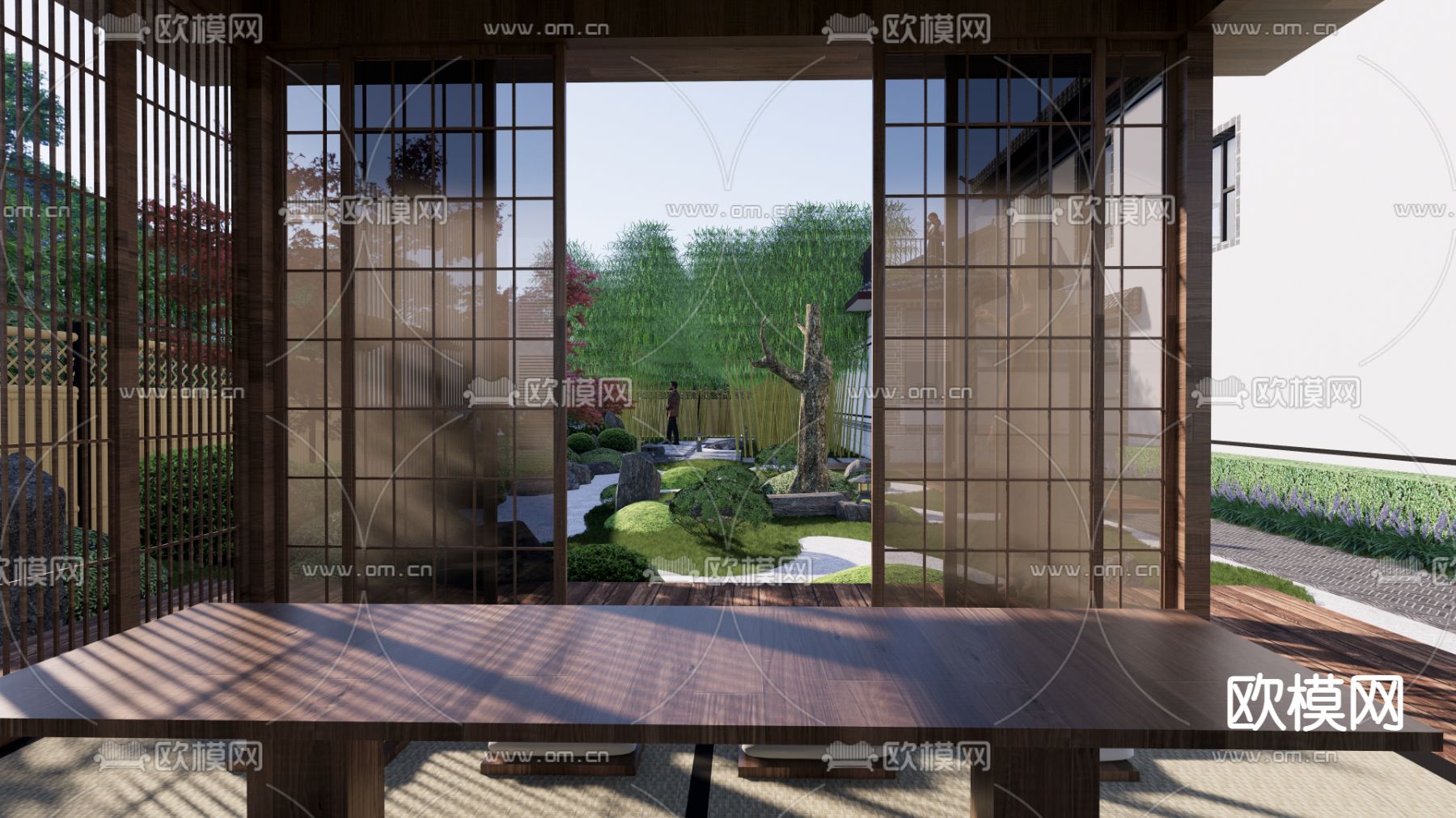 日式枯山水庭院花园su模型下载（渲染图3）