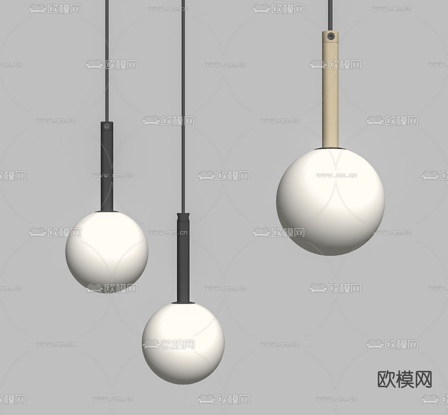 现代球型小吊灯su模型下载（渲染图2）