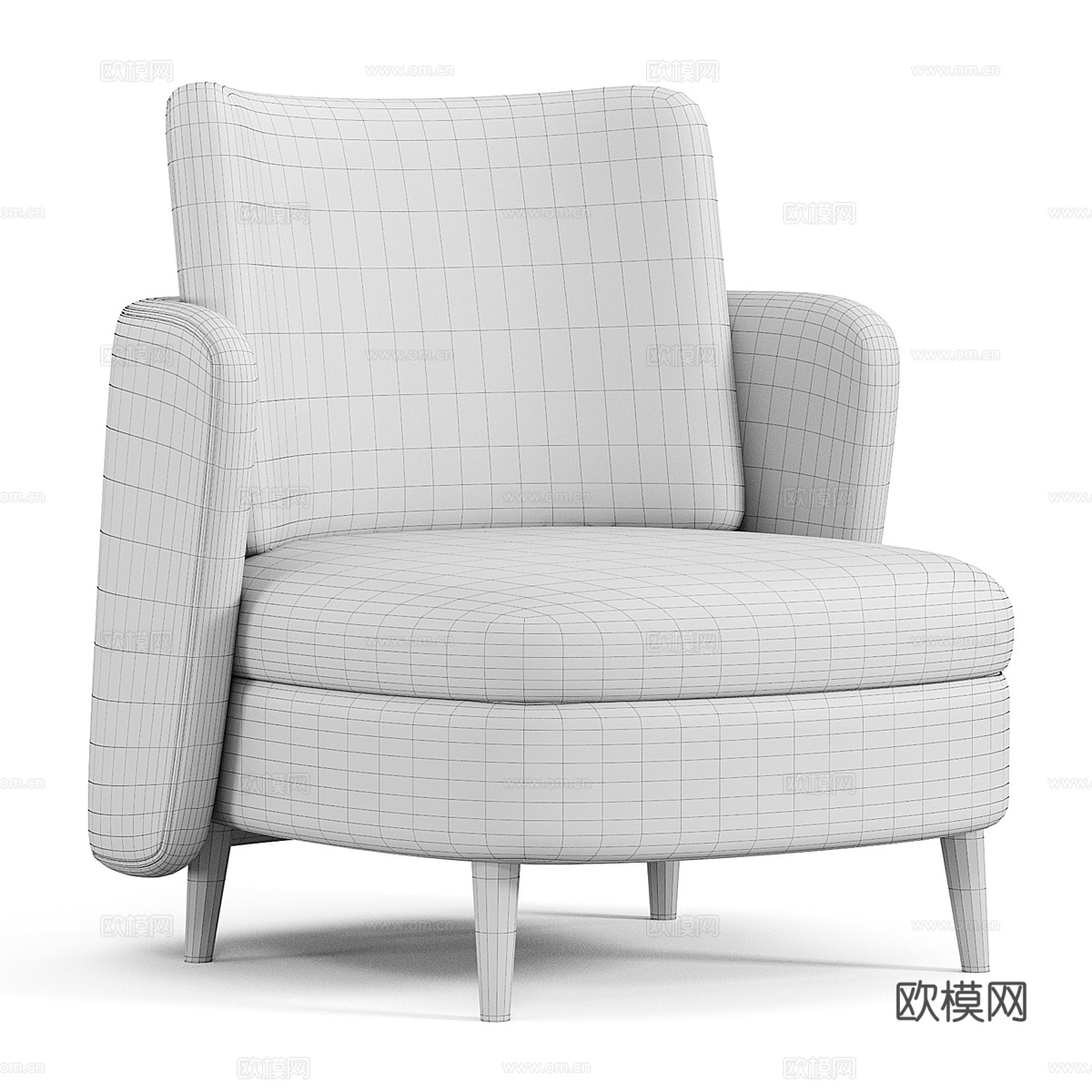现代意式布艺皮革扶手椅3d模型