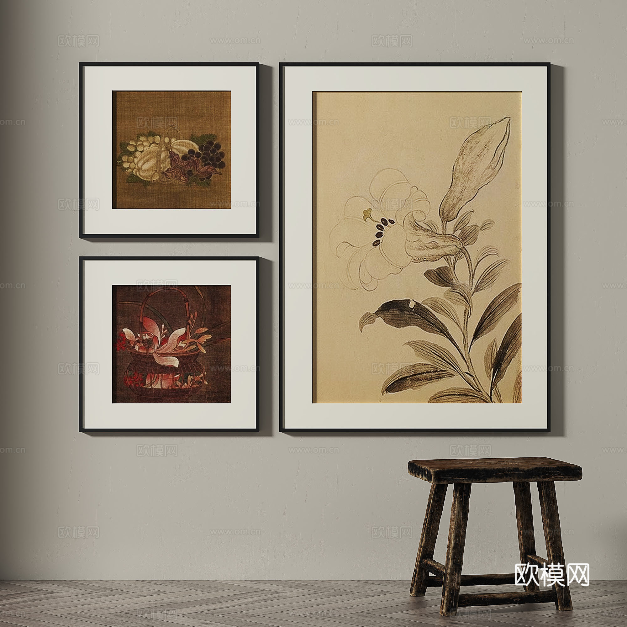 现代，中古，复古，简约，装饰画3d模型