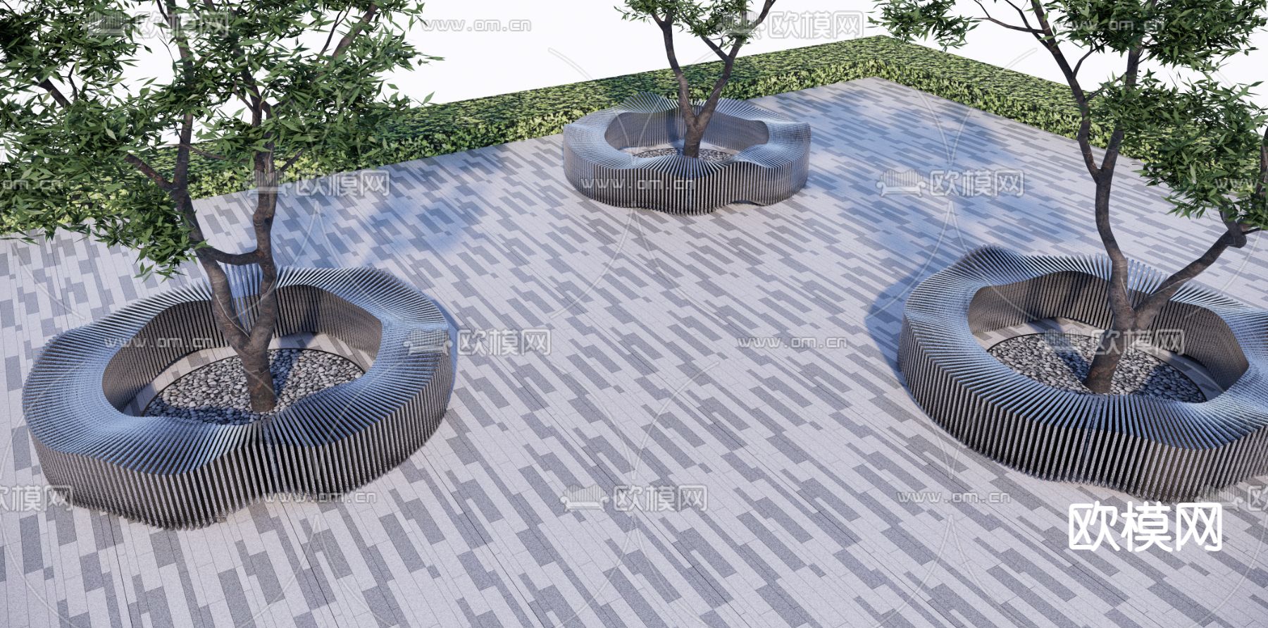 景观树池座椅 异形金属坐凳su模型下载（渲染图1）