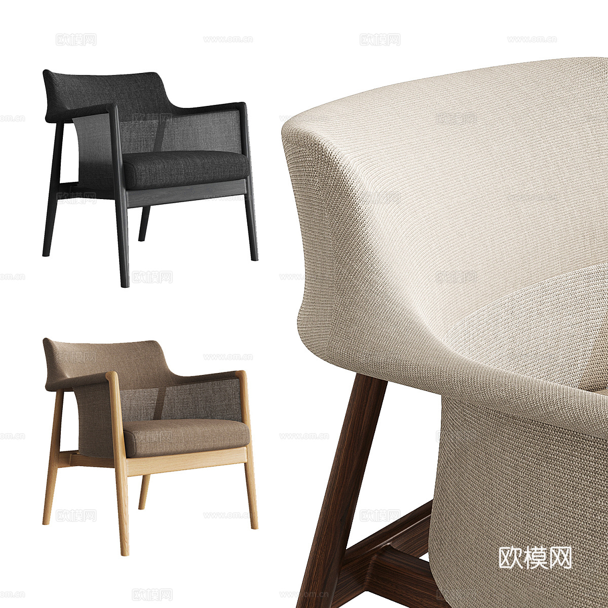 新中式布艺扶手椅3d模型