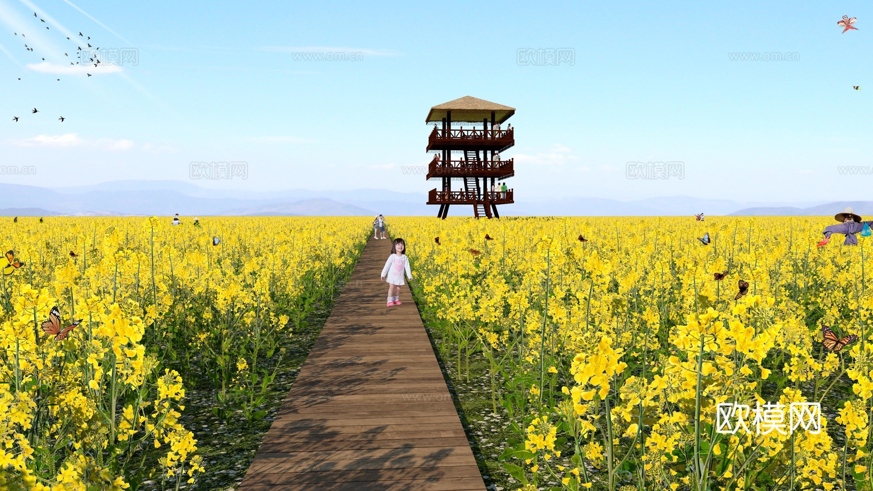 现代花草 油菜花菜地 花海景观植物 农业庄园景观su模型