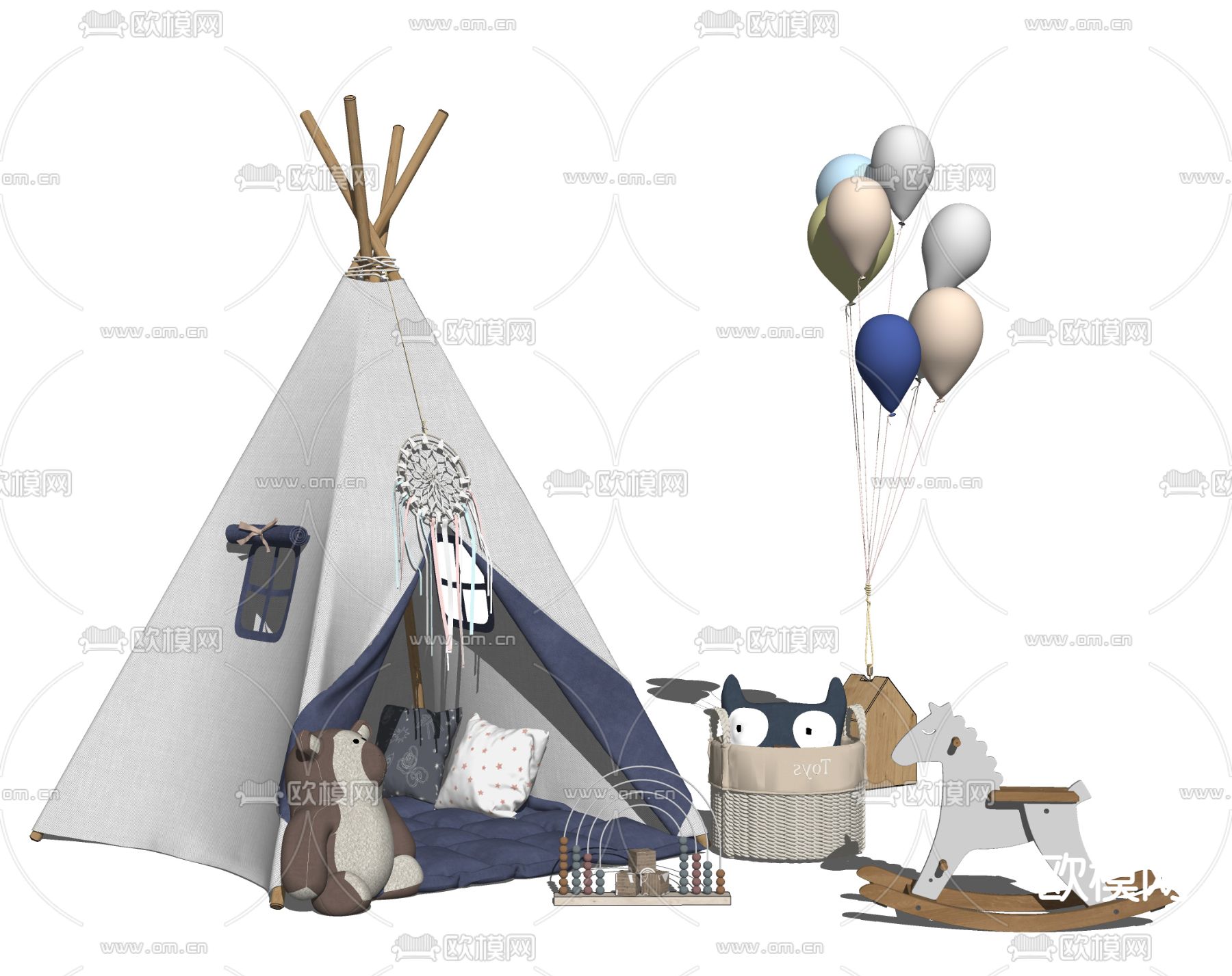 现代儿童帐篷su模型下载（渲染图2）