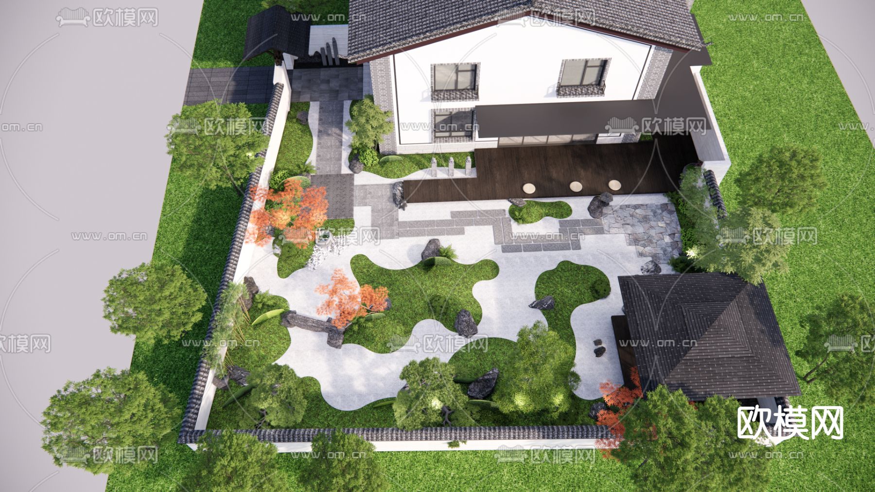 日式枯山水庭院花园su模型下载（渲染图7）