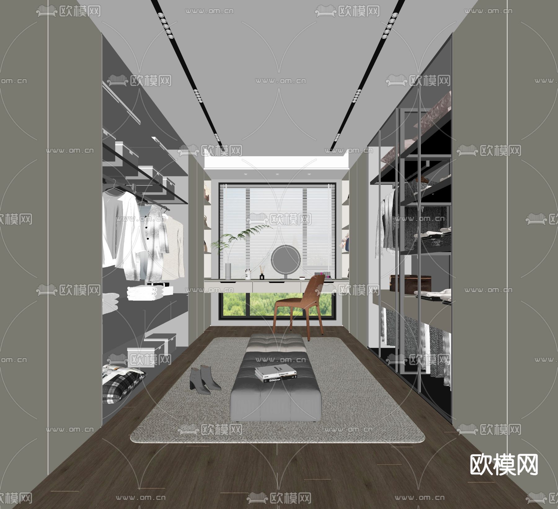 现代衣帽间su模型下载（渲染图2）