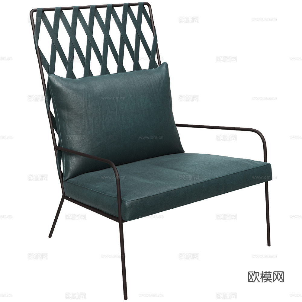 现代意式家具藤编皮革扶手椅3d模型