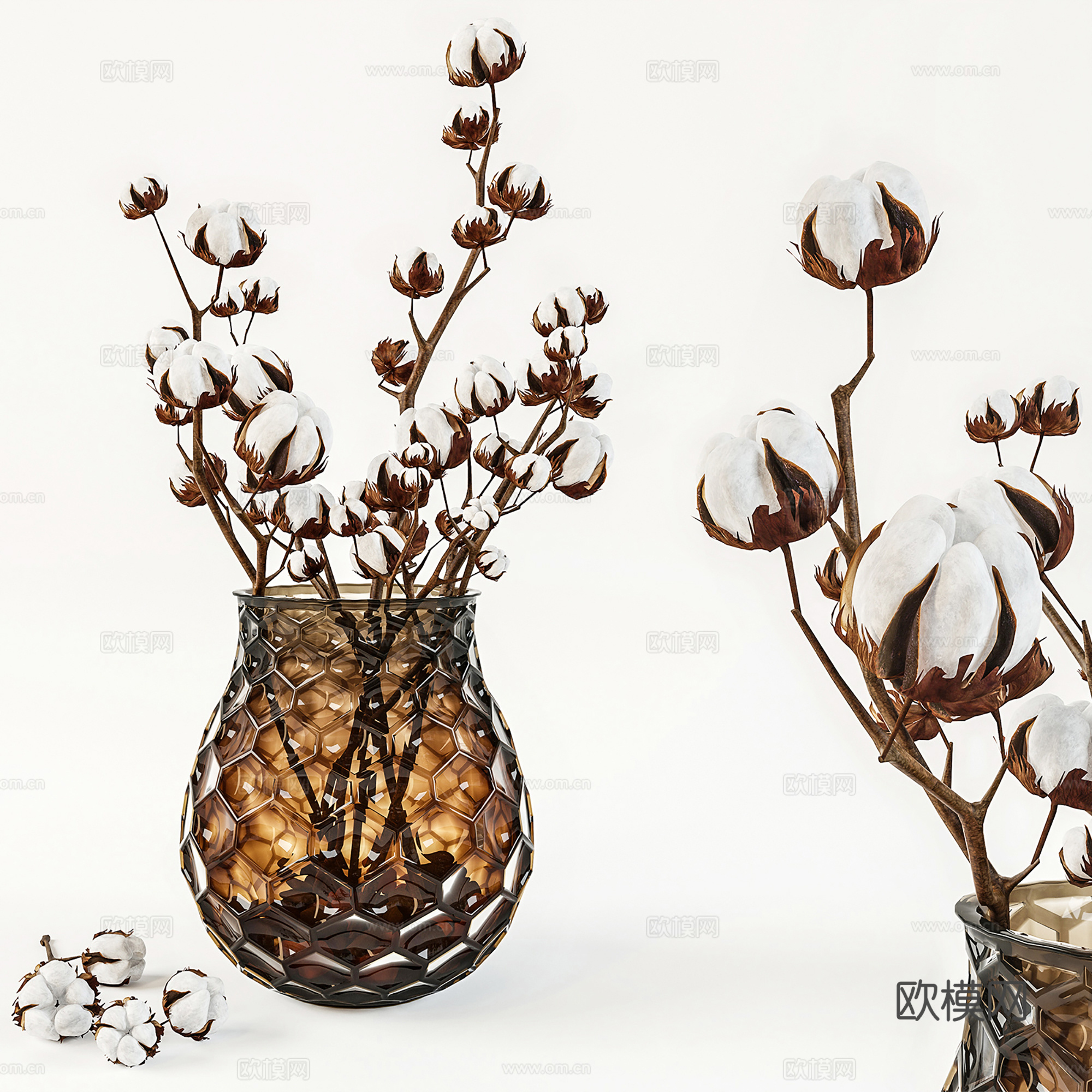 现代轻奢花瓶花卉  植物摆件   玻璃插花su模型